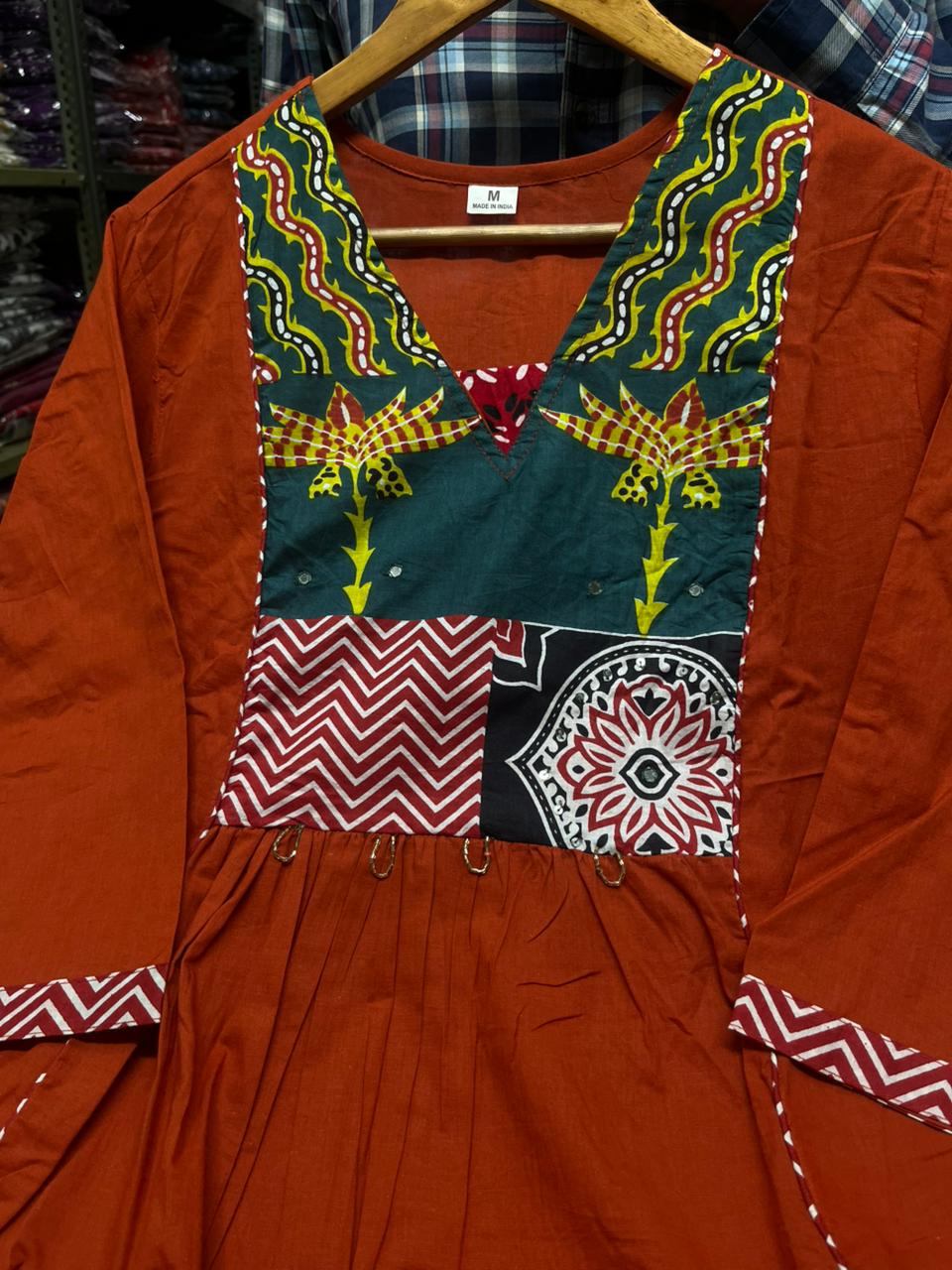 Traditional Dabu Print Handwork A-Line Kurti Set