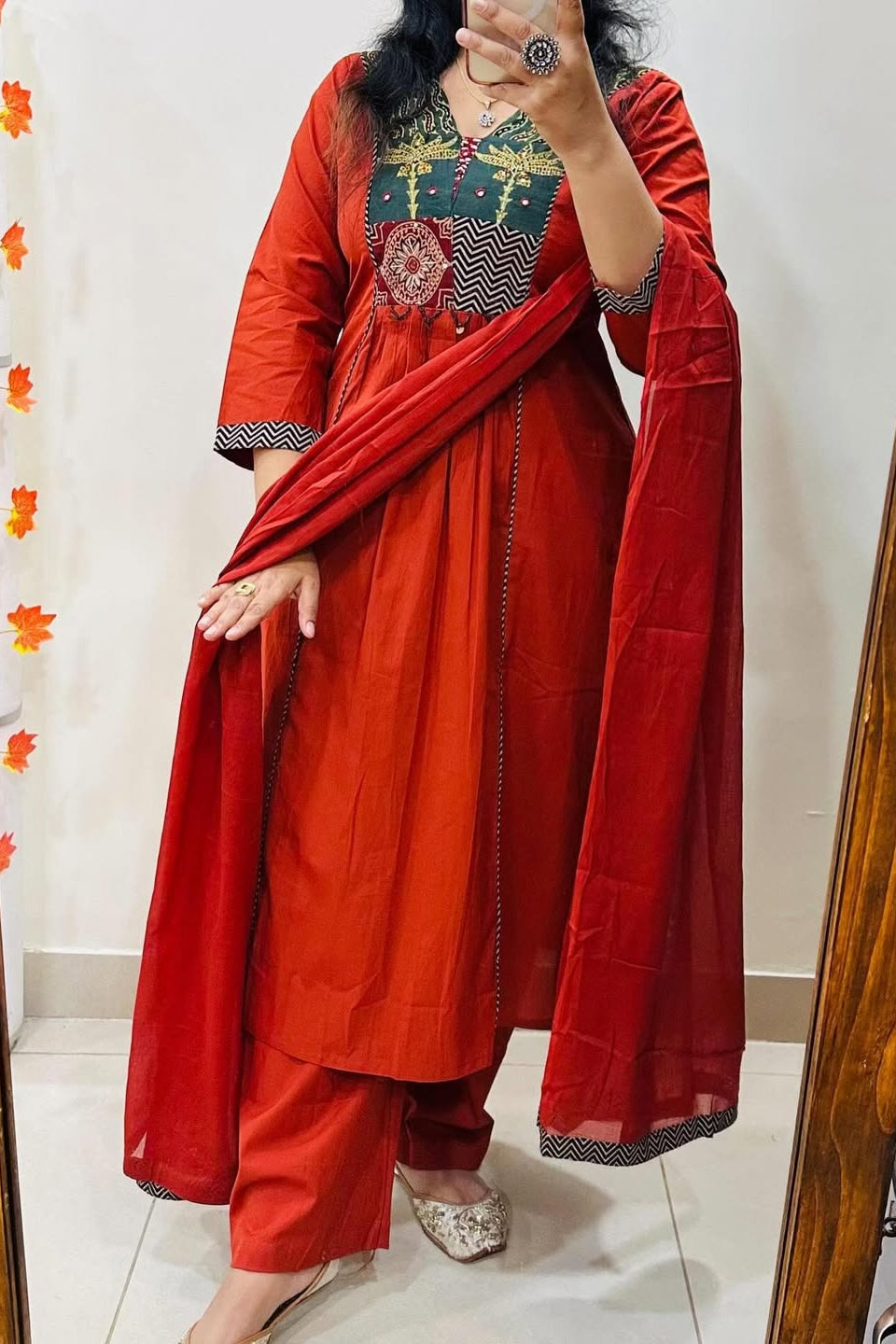 Traditional Dabu Print Handwork A-Line Kurti Set