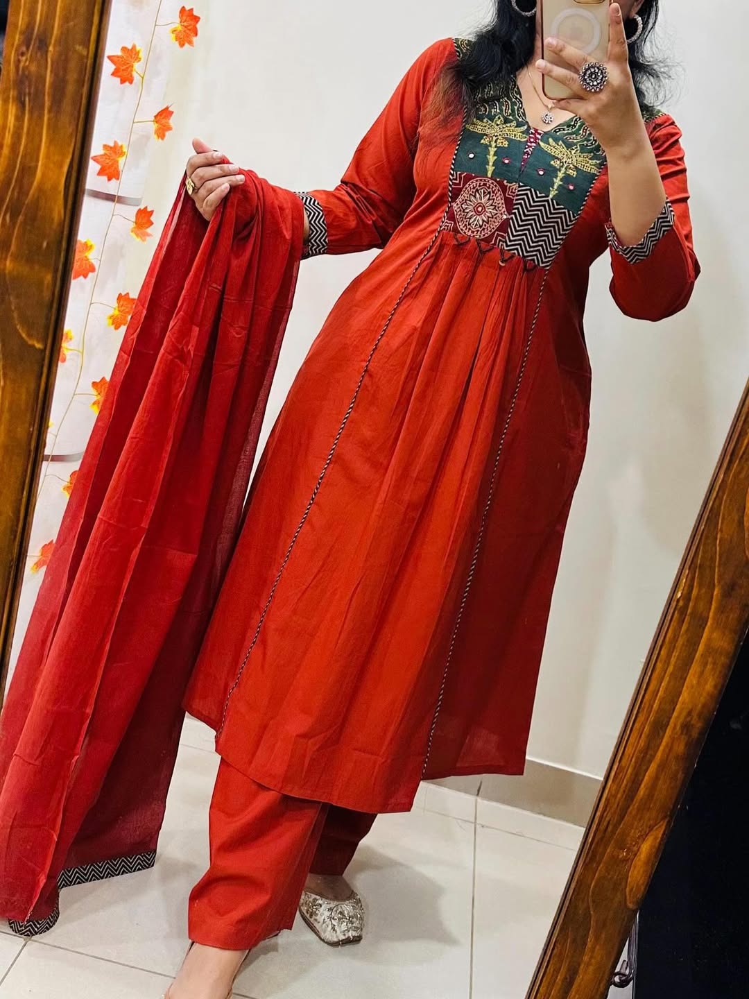 Traditional Dabu Print Handwork A-Line Kurti Set