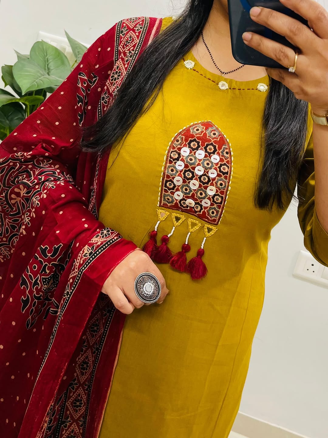 Peetambara Handblock Mirror Work Cotton Suit Set