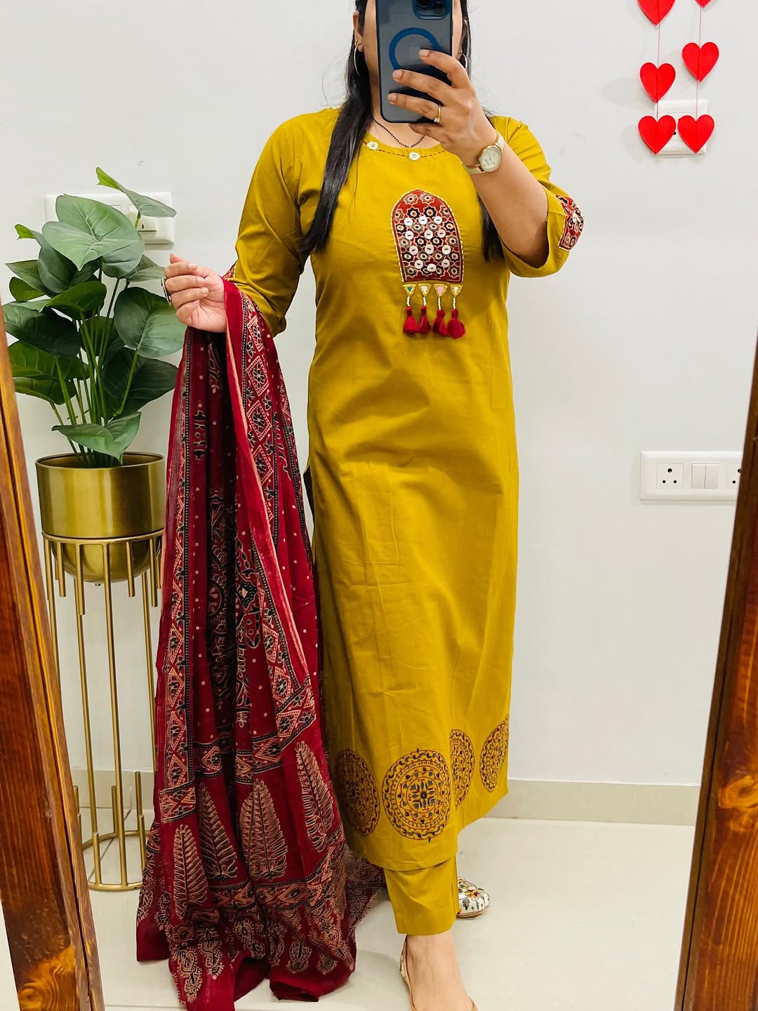 Peetambara Handblock Mirror Work Cotton Suit Set