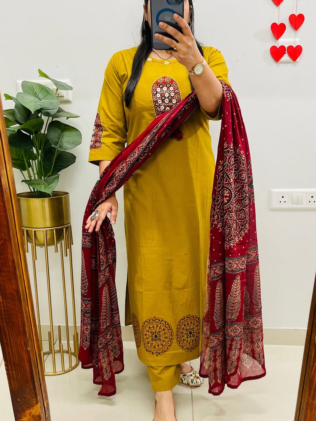 Peetambara Handblock Mirror Work Cotton Suit Set