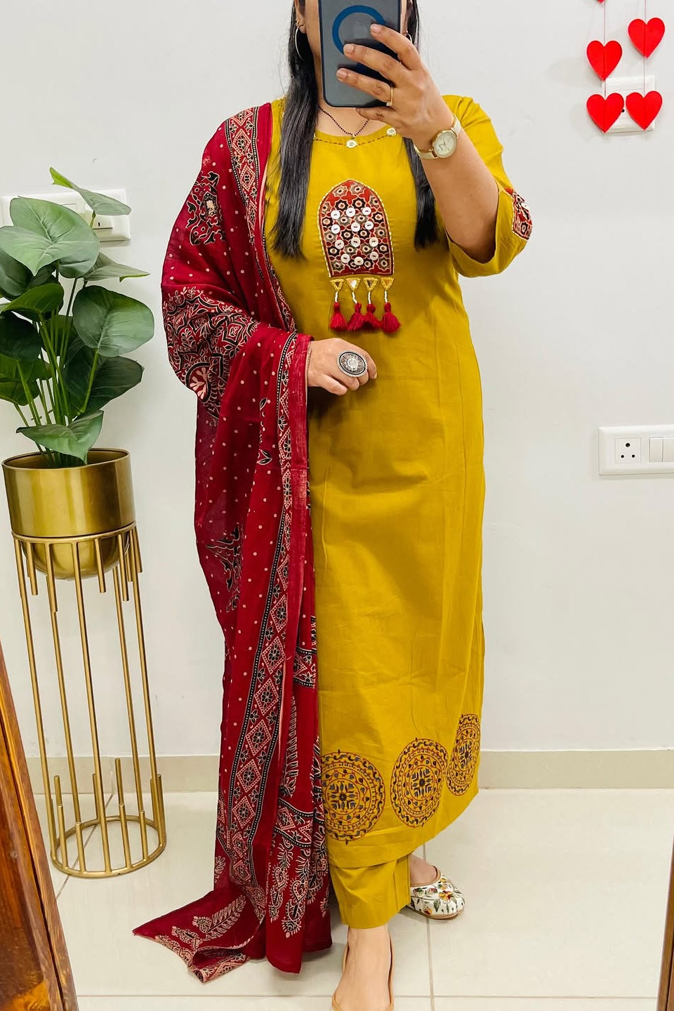 Peetambara Handblock Mirror Work Cotton Suit Set