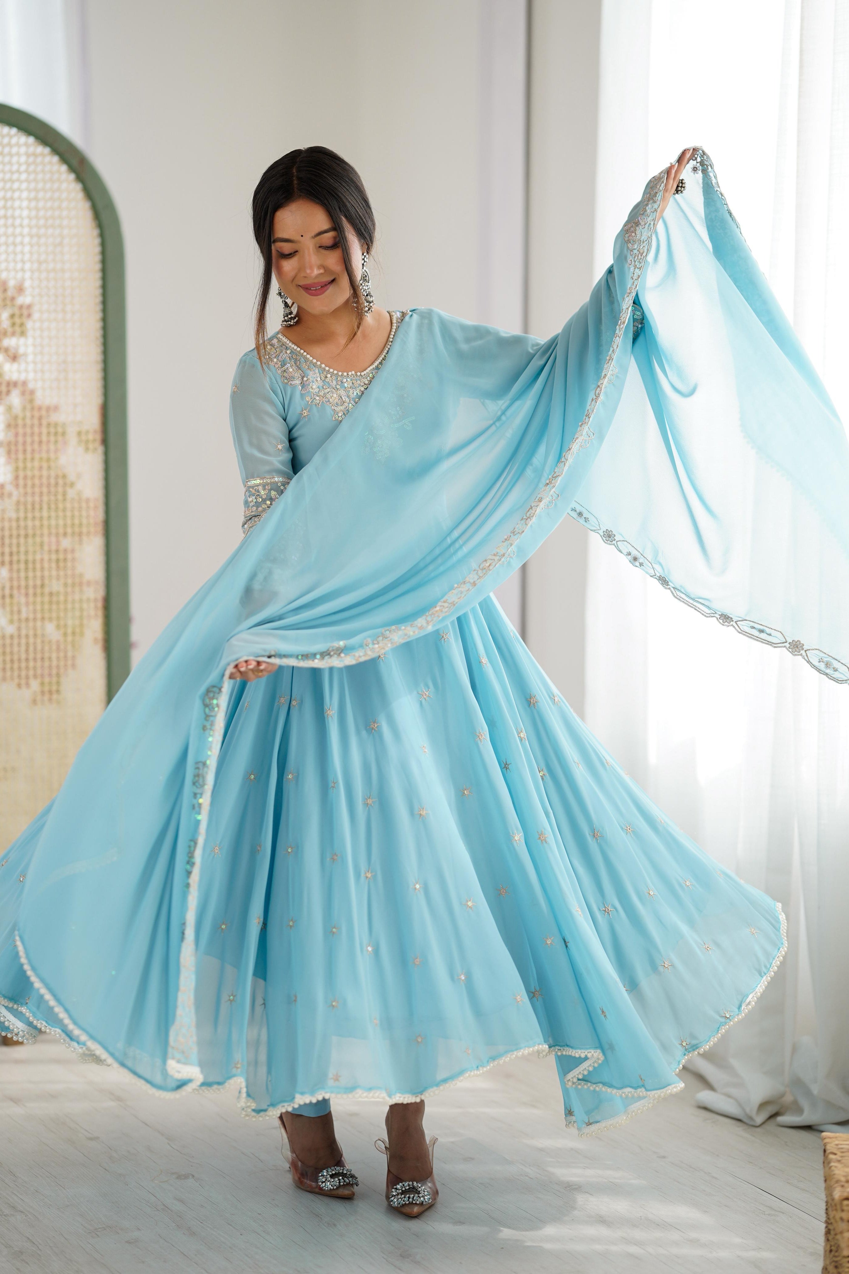 Shyamrang Rainbow Sequence Embroidered Anarkali Set