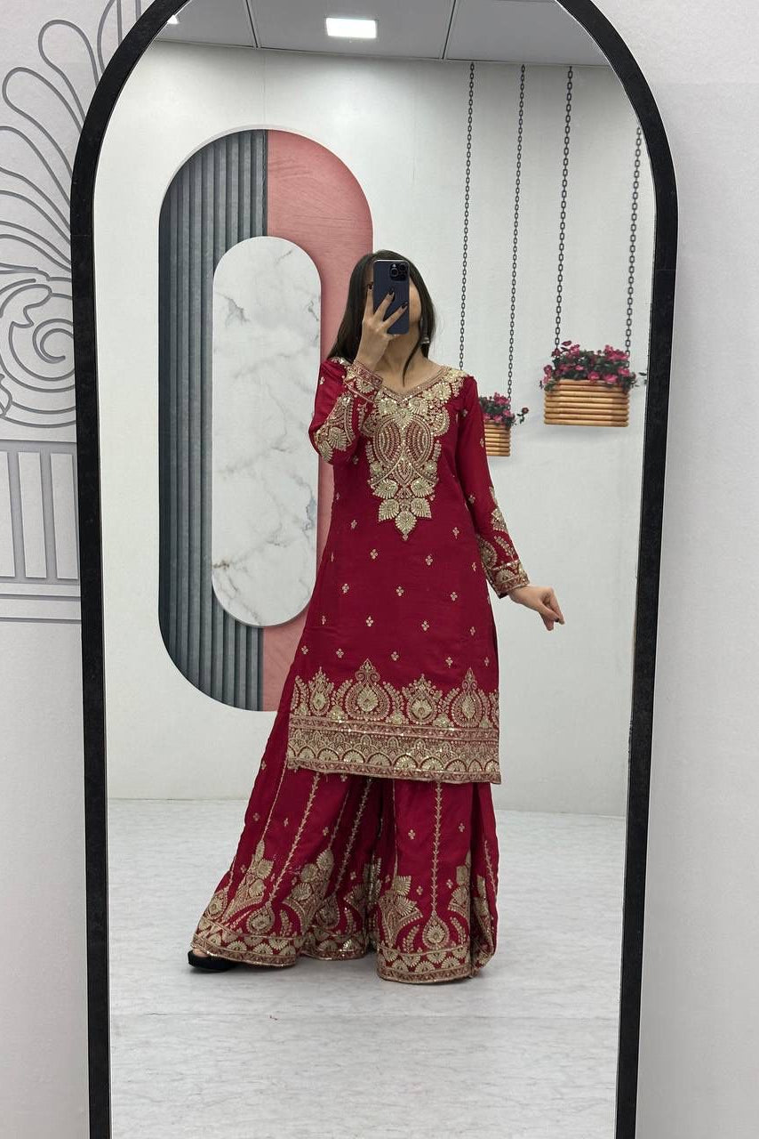 Raktima Chinon Threadwork Embroidered Palazzo Set