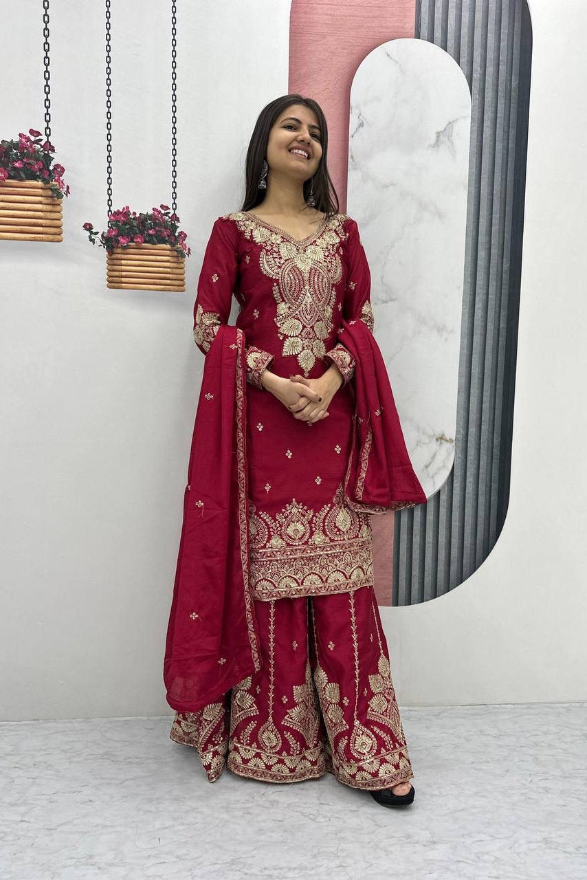 Raktima Chinon Threadwork Embroidered Palazzo Set