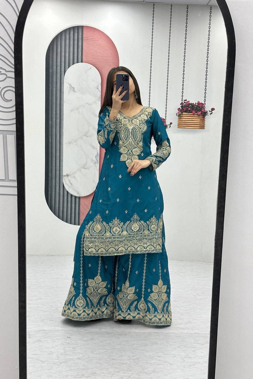 Raktima Chinon Threadwork Embroidered Palazzo Set