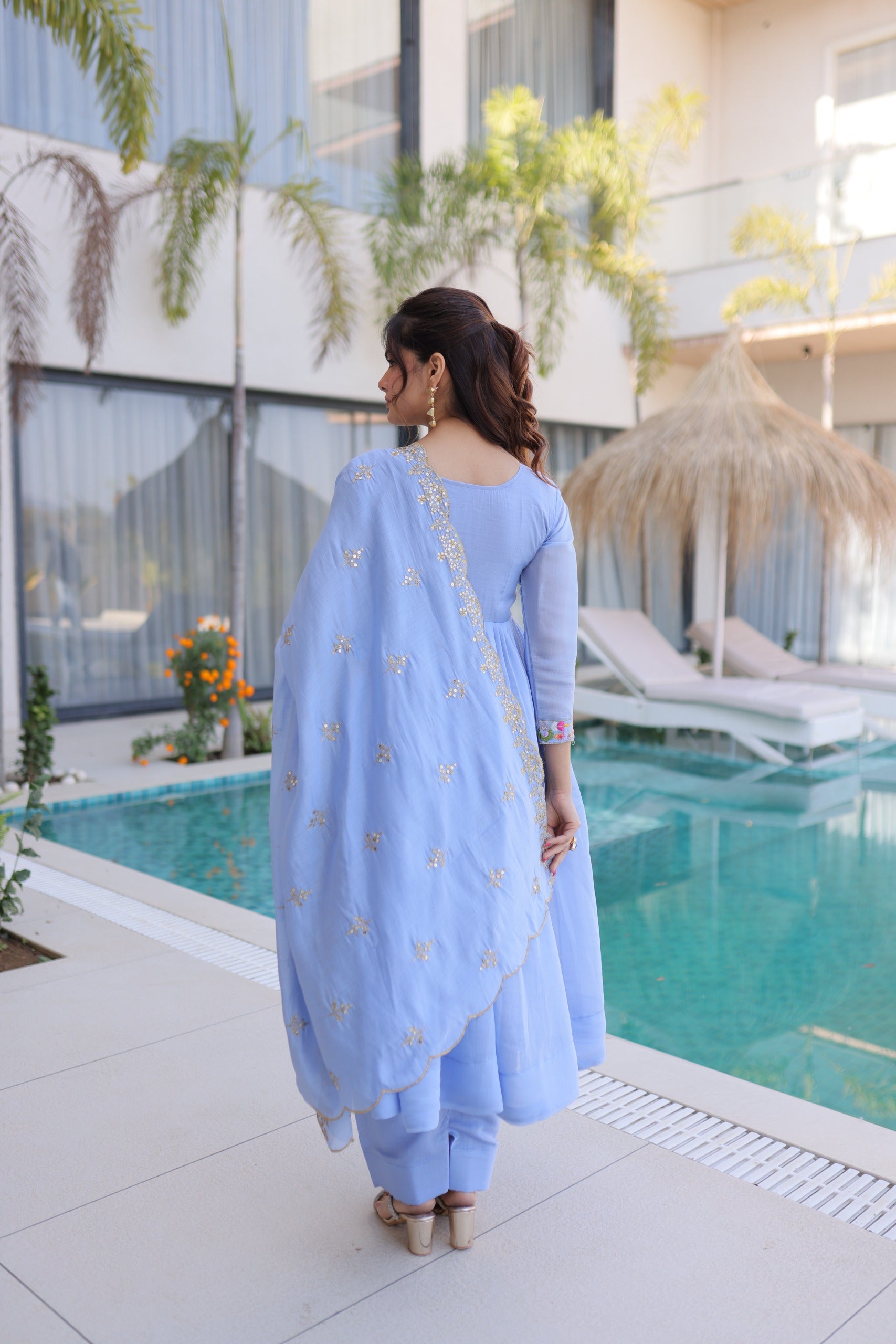 Neeranshi Beads Embroidered Mal Chanderi Gown Set