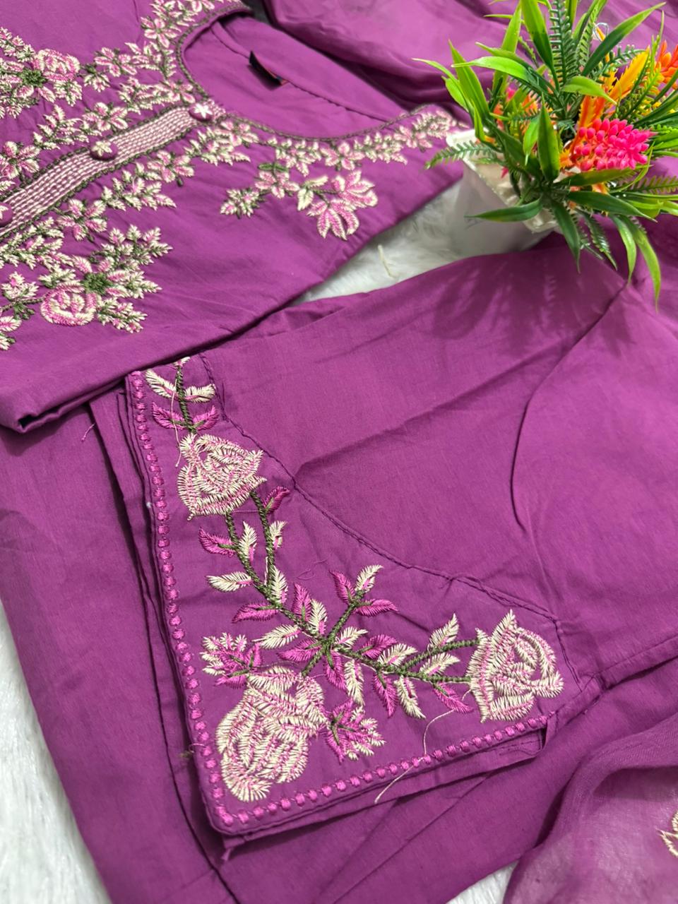 Kesariya Noor Embroidered Anarkali Palazzo Set