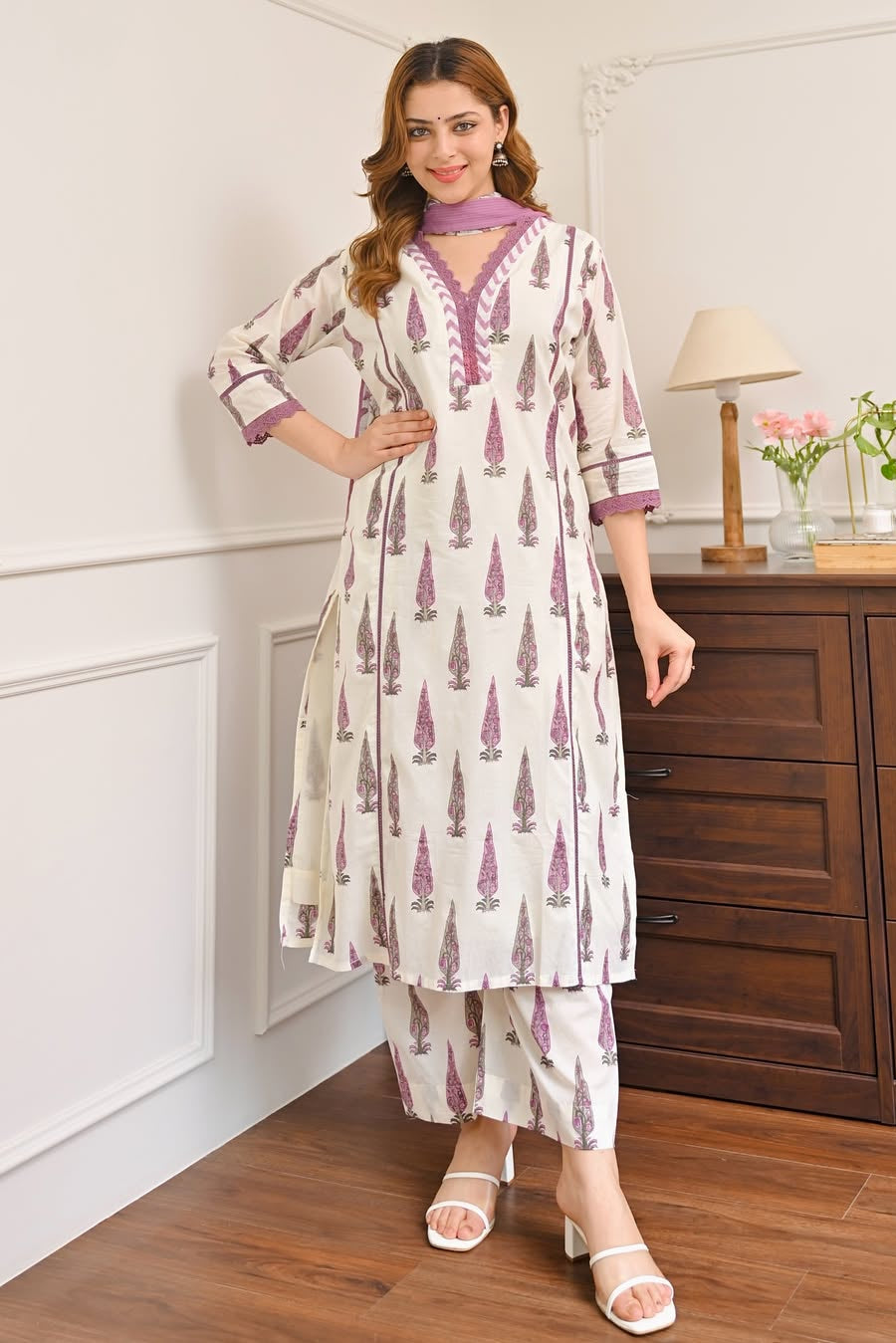 Peetvastra Mughal Print Cotton Suit Set