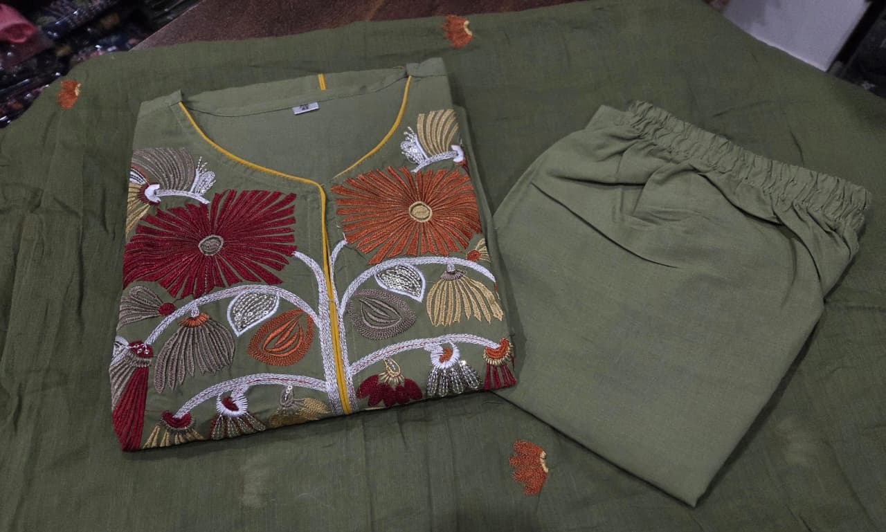 Mehervana Premium Embroidered Cotton Kurti Set
