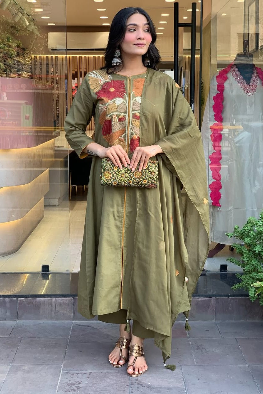 Mehervana Premium Embroidered Cotton Kurti Set
