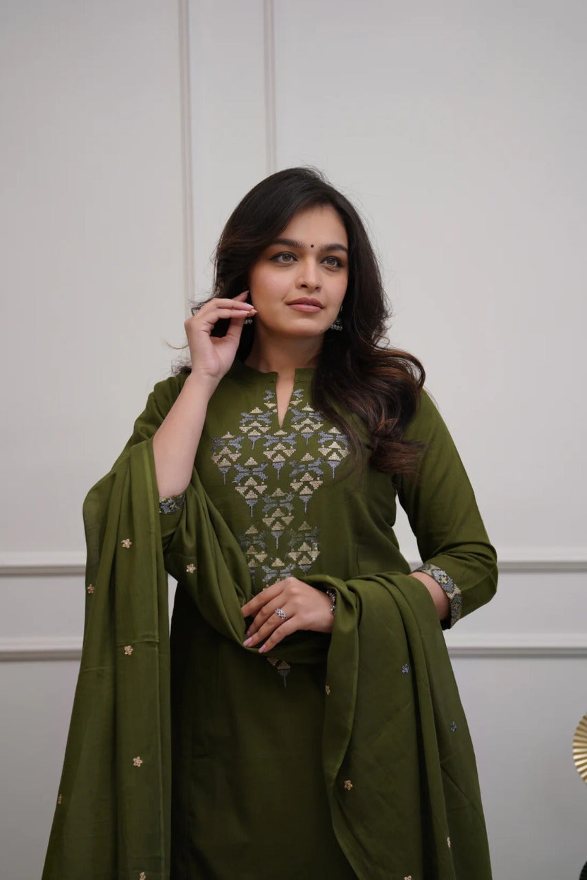 Mehervatika Cotton Embroidered A-Line Suit Set