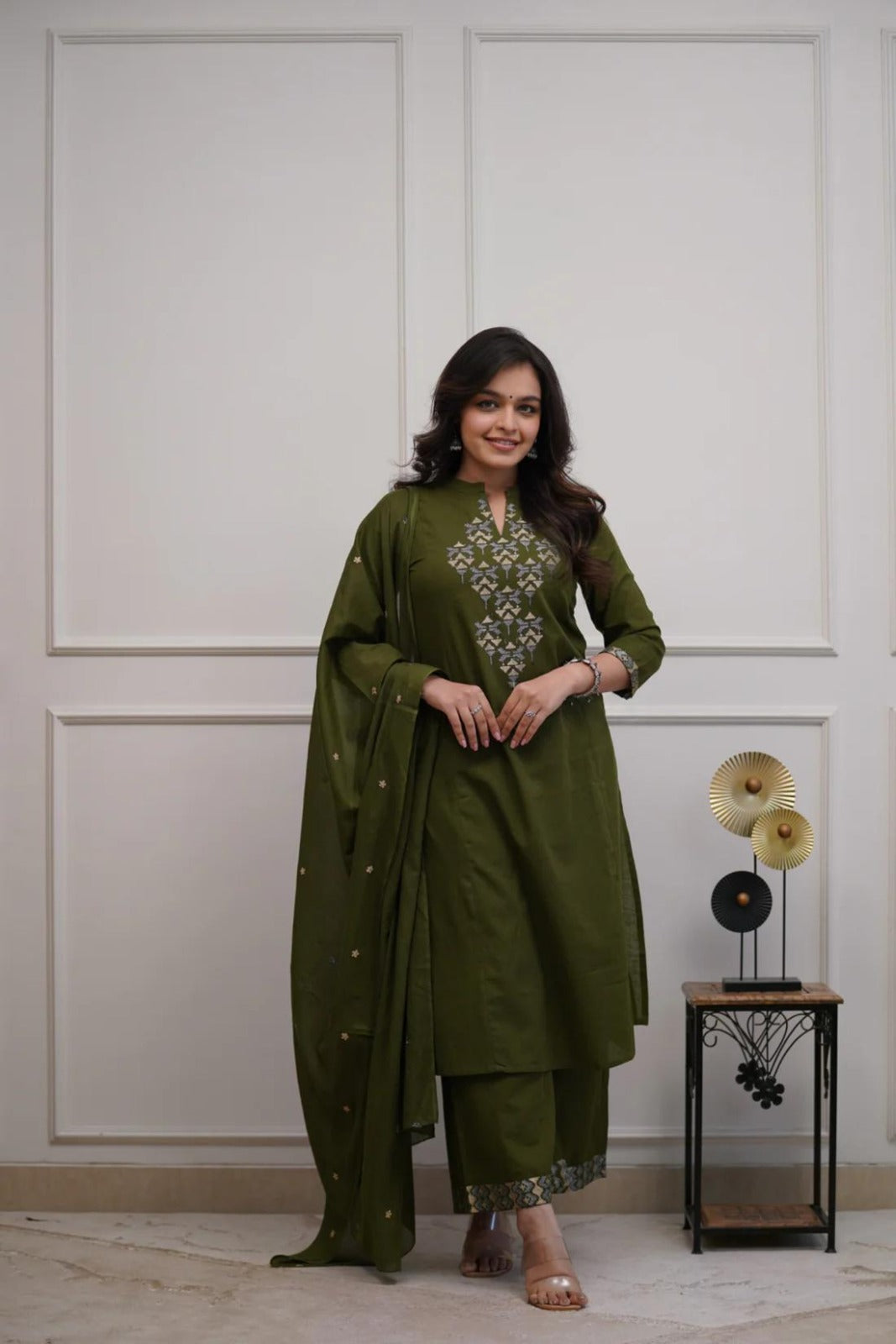 Mehervatika Cotton Embroidered A-Line Suit Set