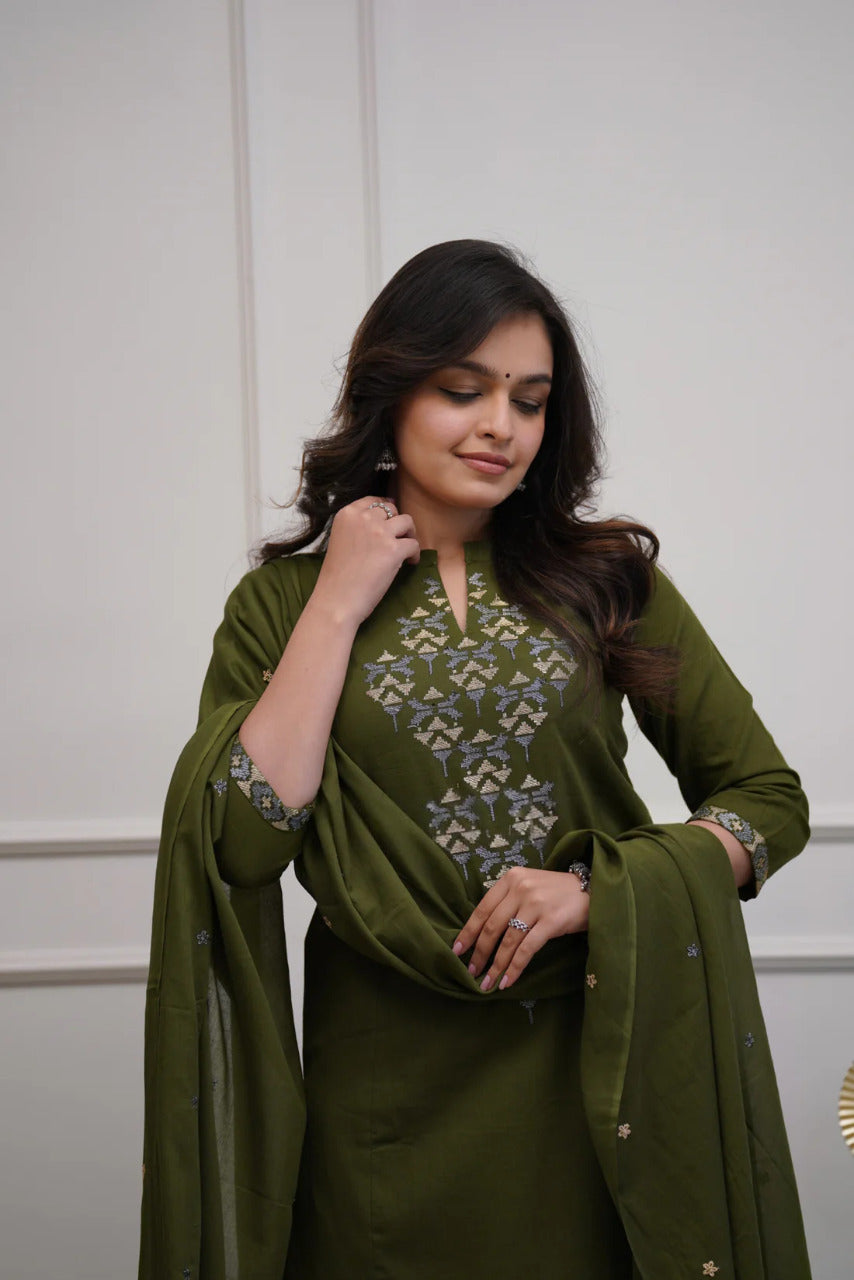 Mehervatika Cotton Embroidered A-Line Suit Set