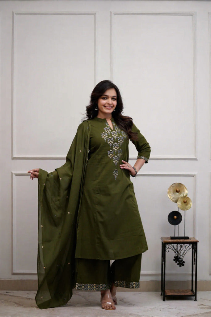 Mehervatika Cotton Embroidered A-Line Suit Set
