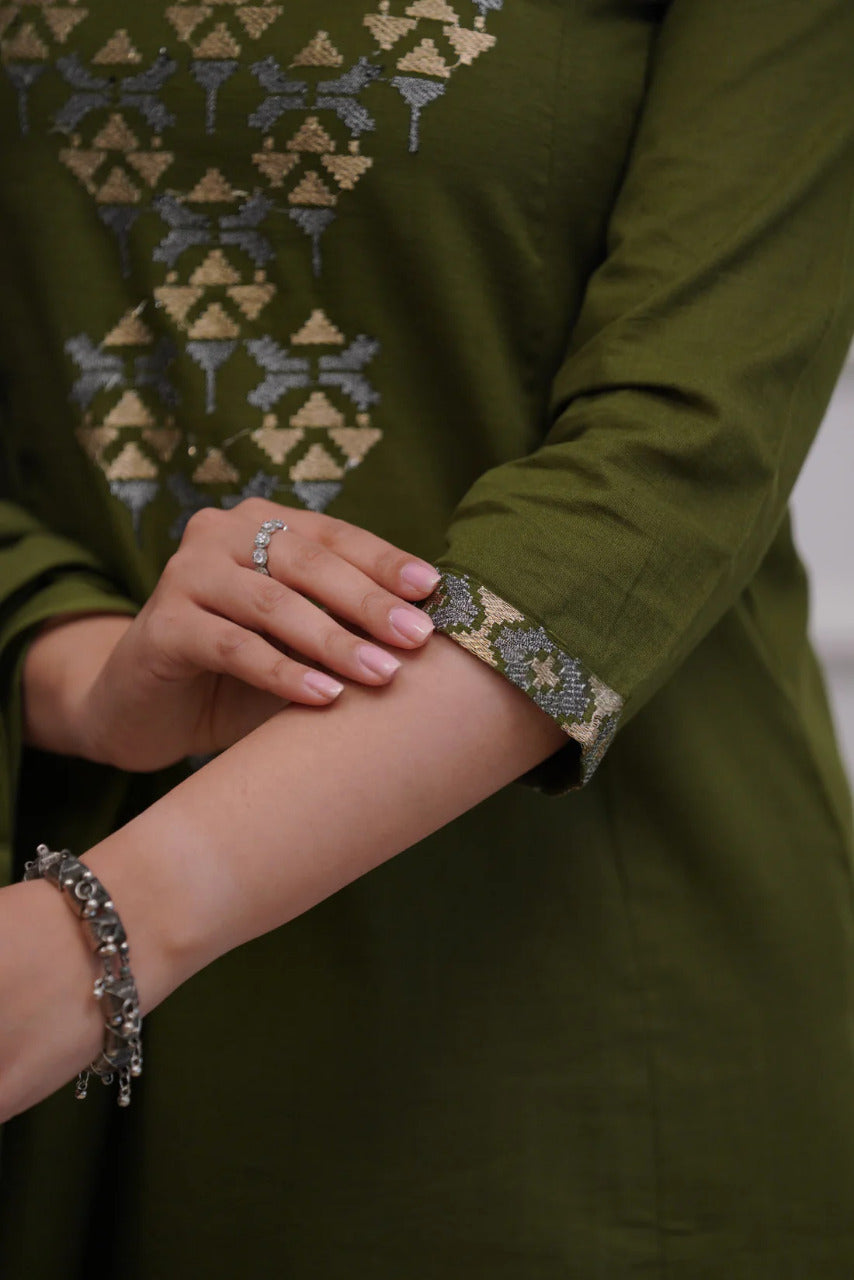 Mehervatika Cotton Embroidered A-Line Suit Set