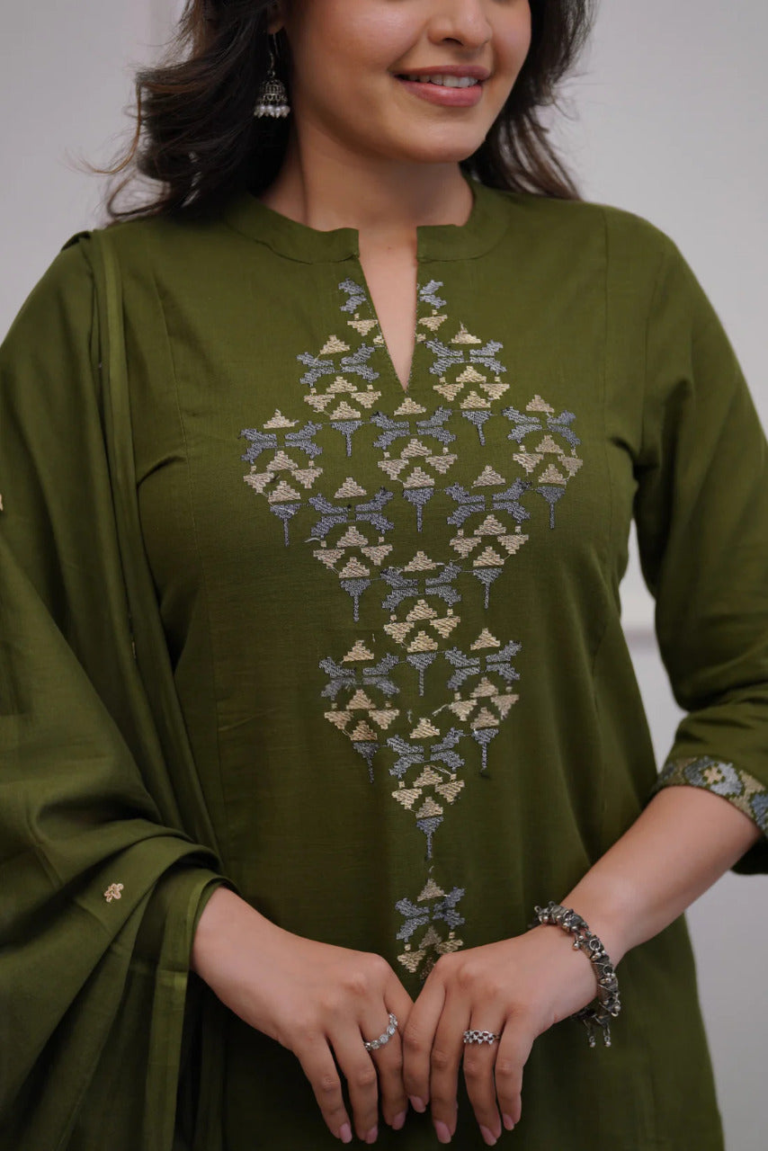 Mehervatika Cotton Embroidered A-Line Suit Set