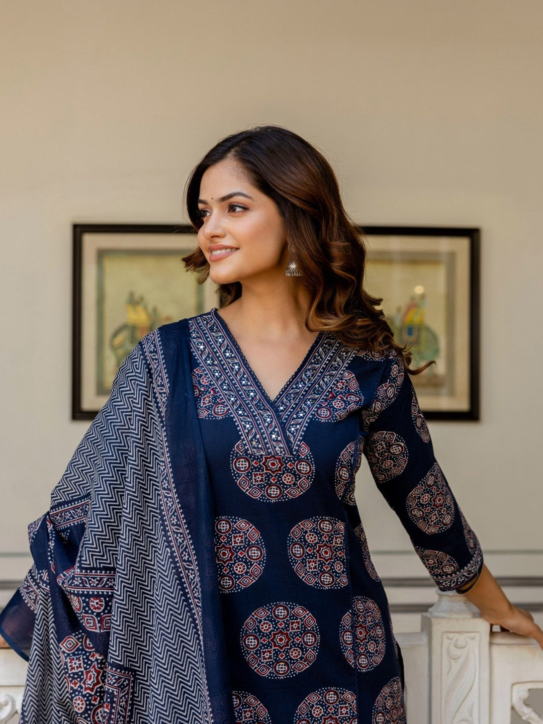 Peetambara Azrak Floral V-Neck Cotton Suit Set