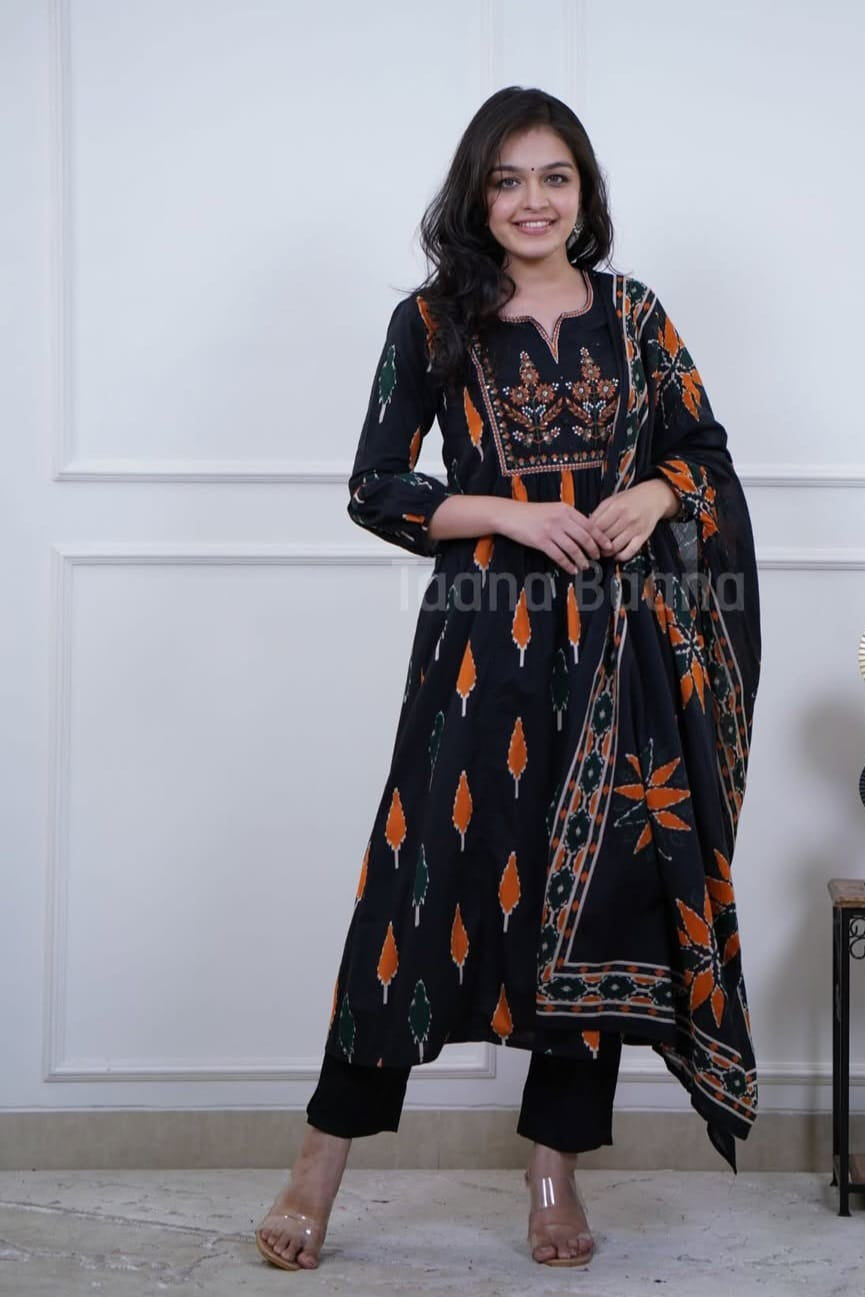Shyamkala Handblock Embroidered Cotton Anarkali Set