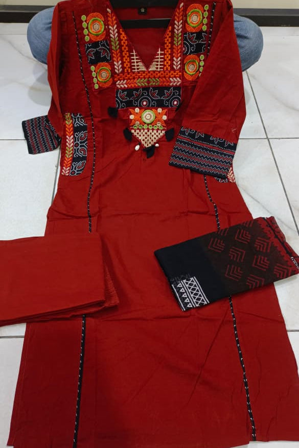 Raktima Dual Pocket Embroidered Cotton Suit Set