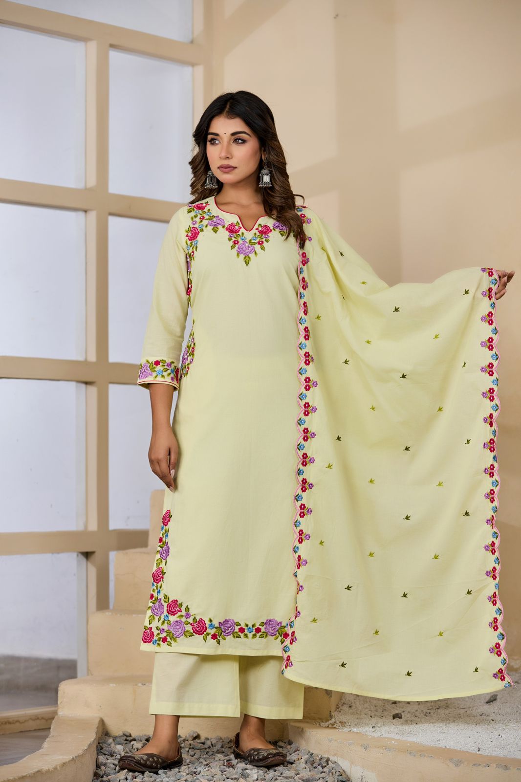 Mrinalini Handwork Embroidered Cotton Kurta Set