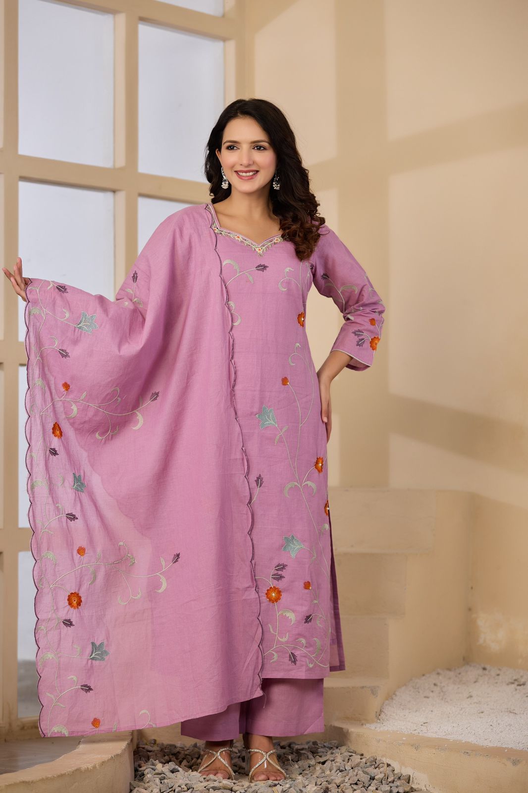 Neelavya Handwork Embroidered Cotton Palazzo Set