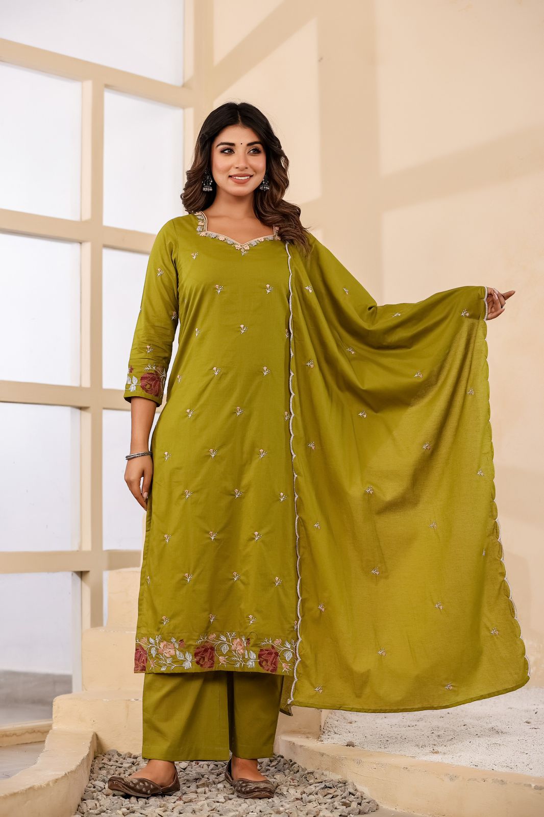 Kesarvani Handwork Embroidered Cotton Palazzo Set