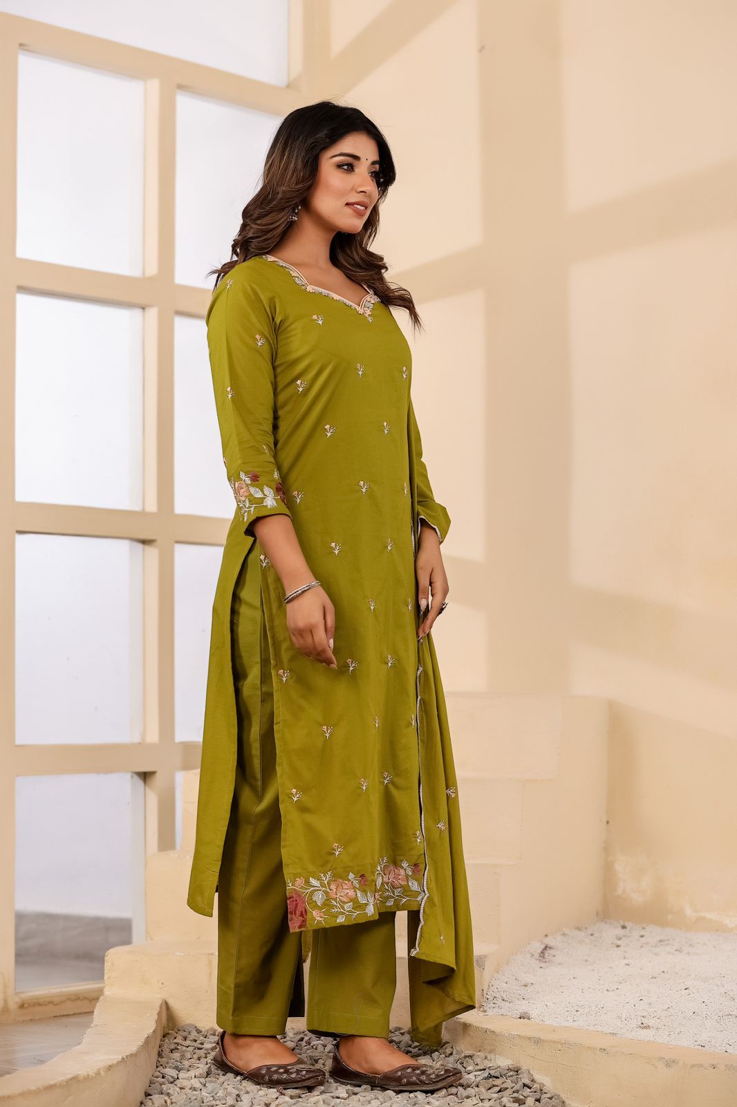 Kesarvani Handwork Embroidered Cotton Palazzo Set