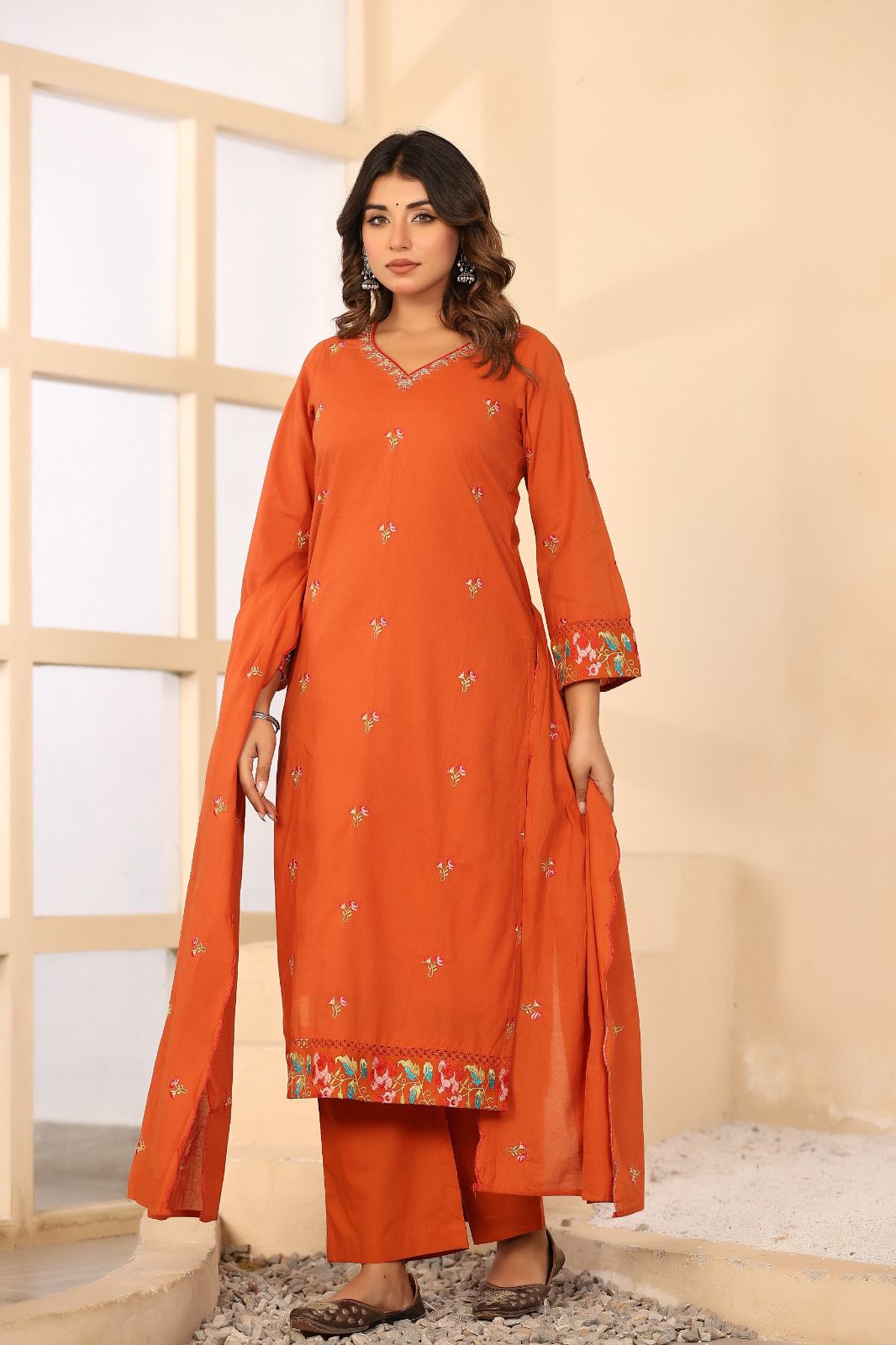 Kesarnika Handwork Embroidered Cotton Palazzo Set