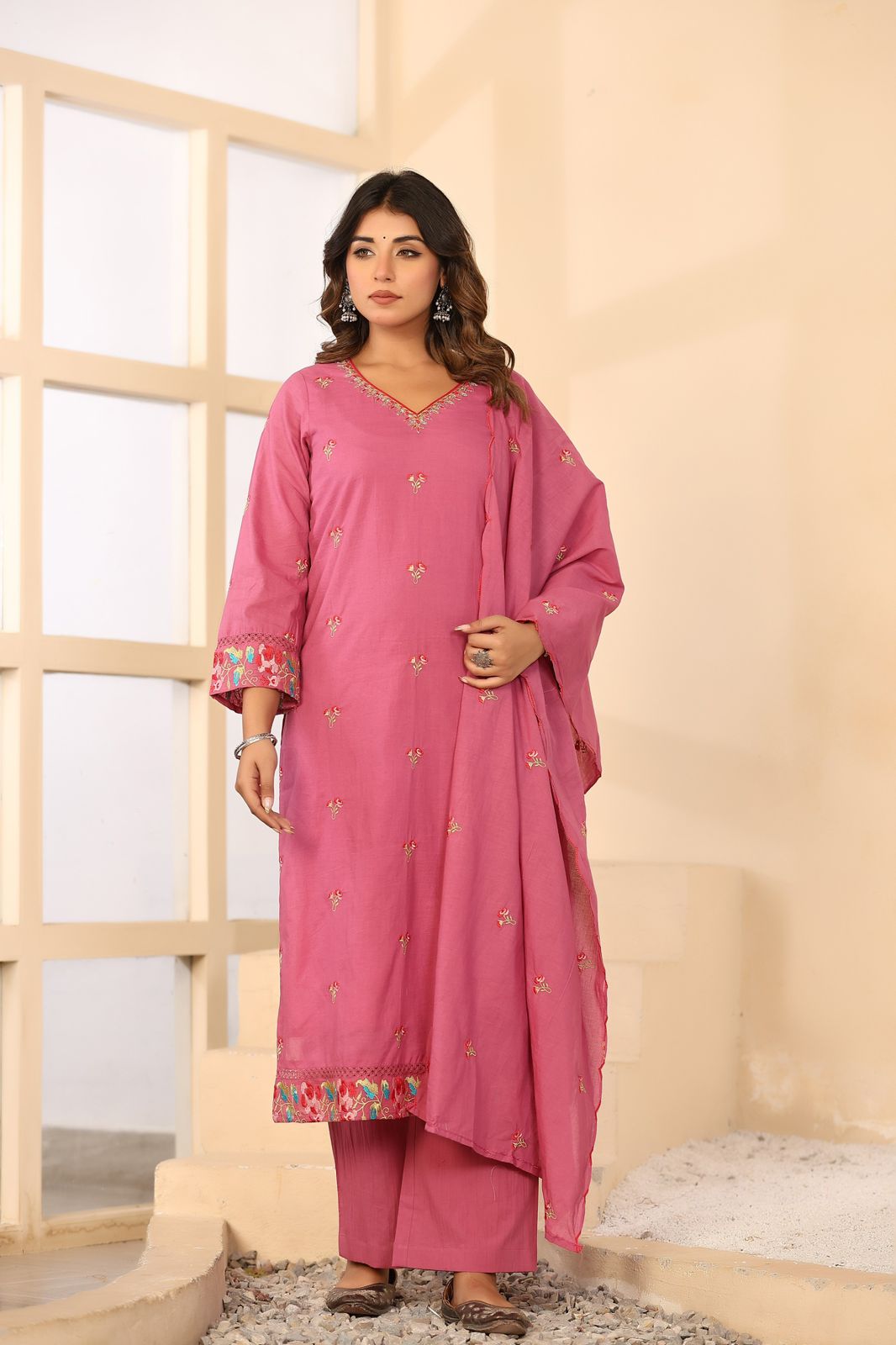 Kesarnika Handwork Embroidered Cotton Palazzo Set