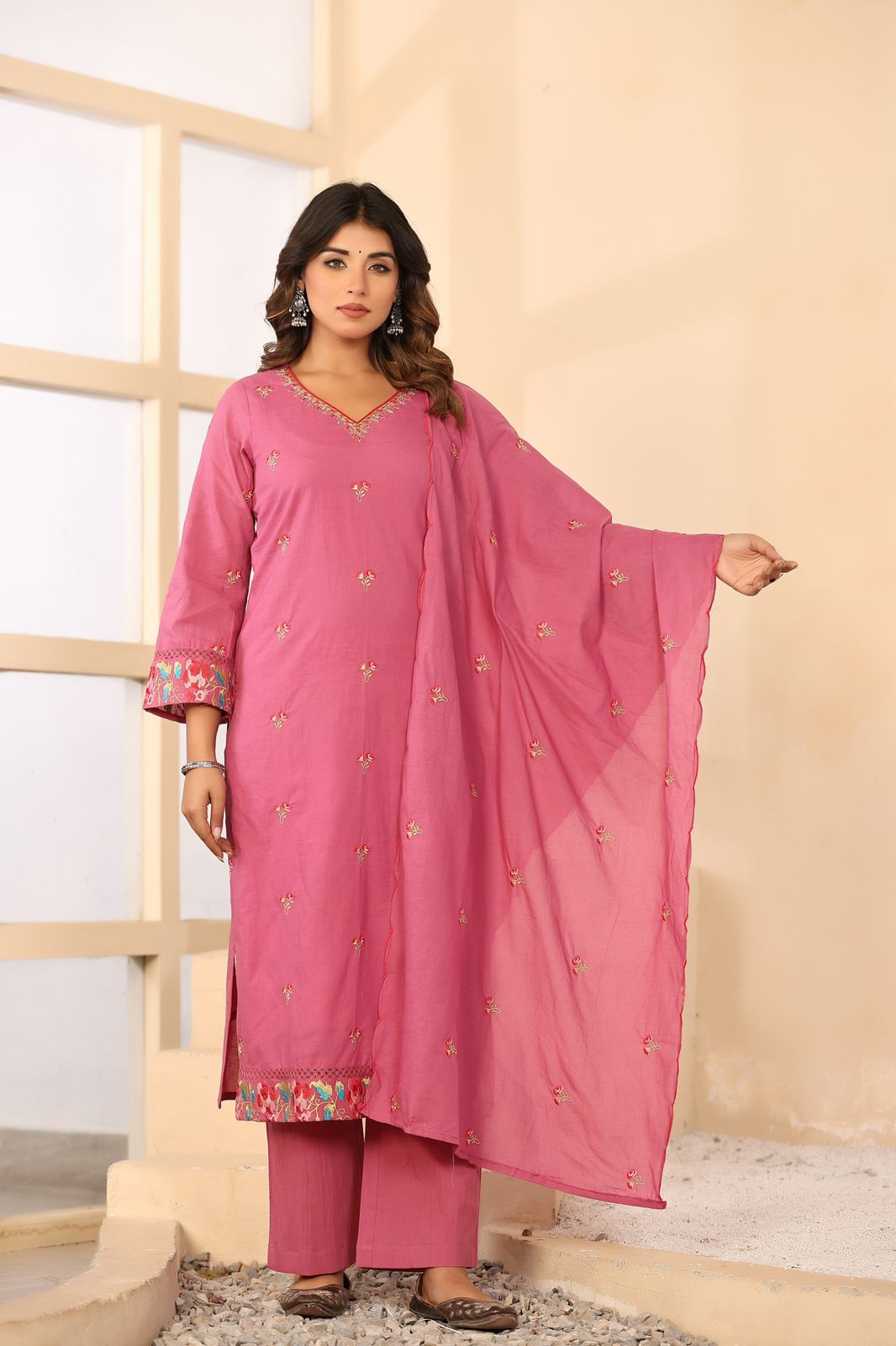 Kesarnika Handwork Embroidered Cotton Palazzo Set