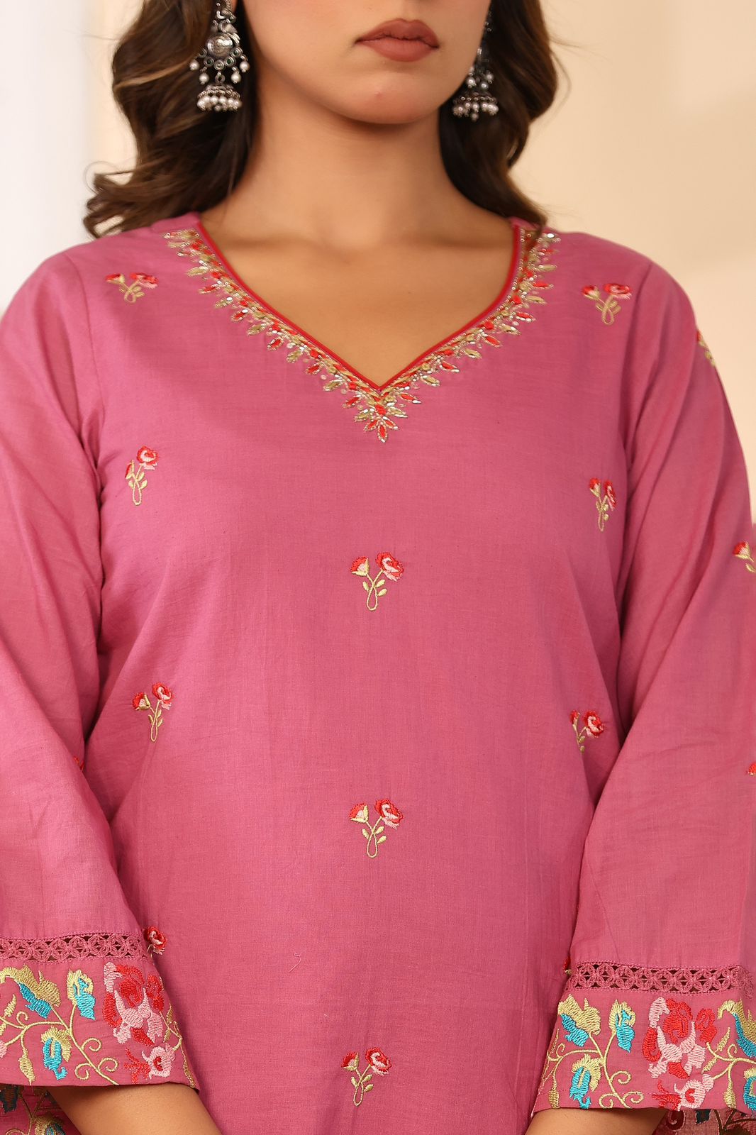 Kesarnika Handwork Embroidered Cotton Palazzo Set