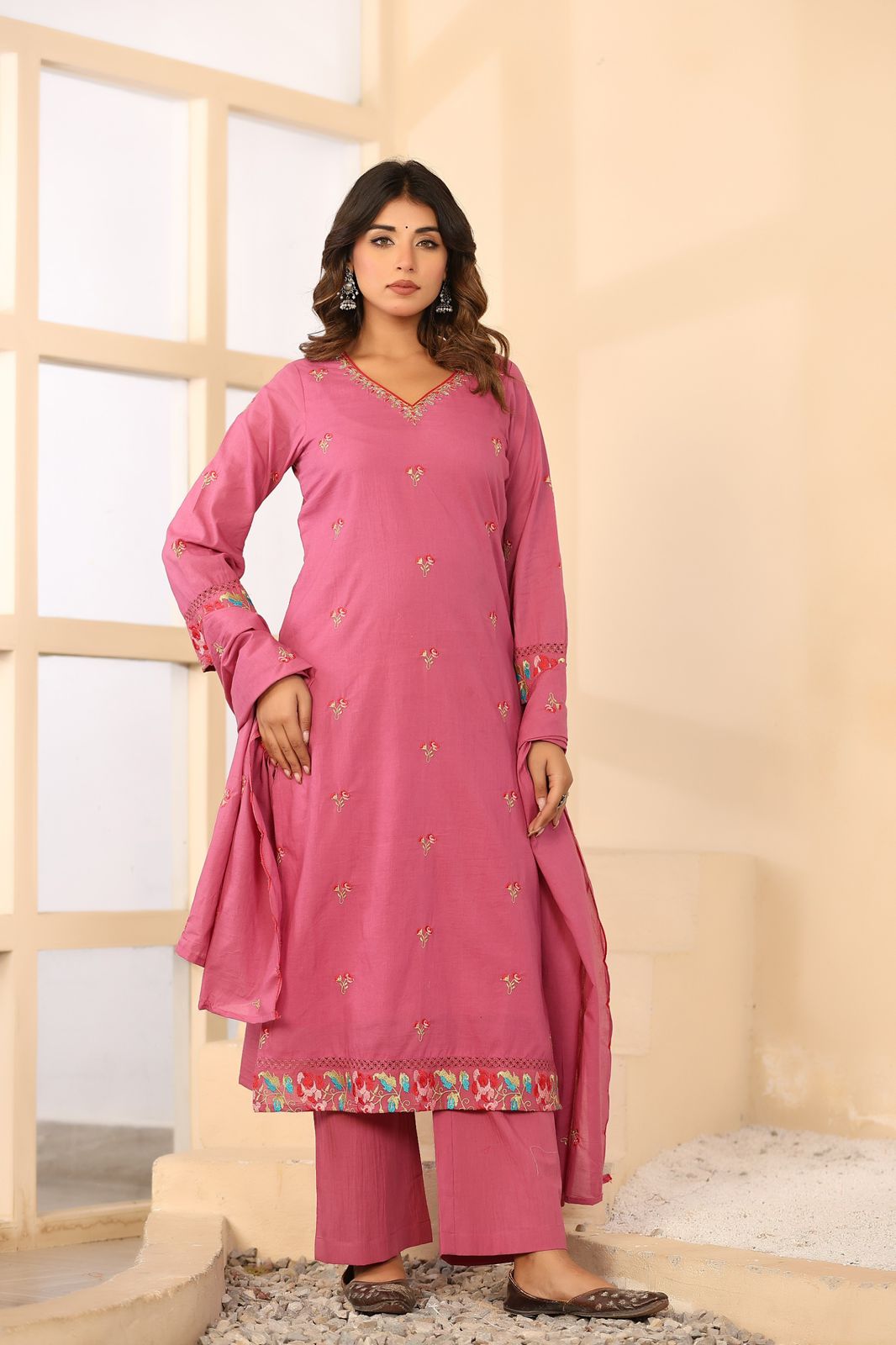 Kesarnika Handwork Embroidered Cotton Palazzo Set