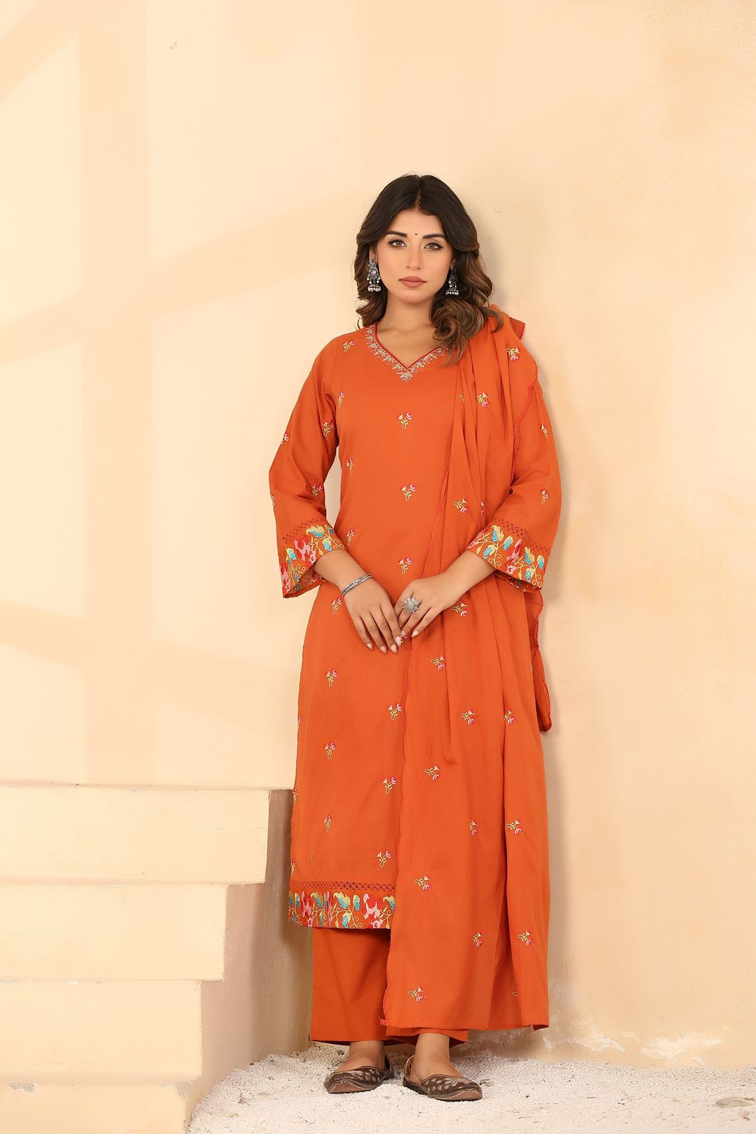 Kesarnika Handwork Embroidered Cotton Palazzo Set