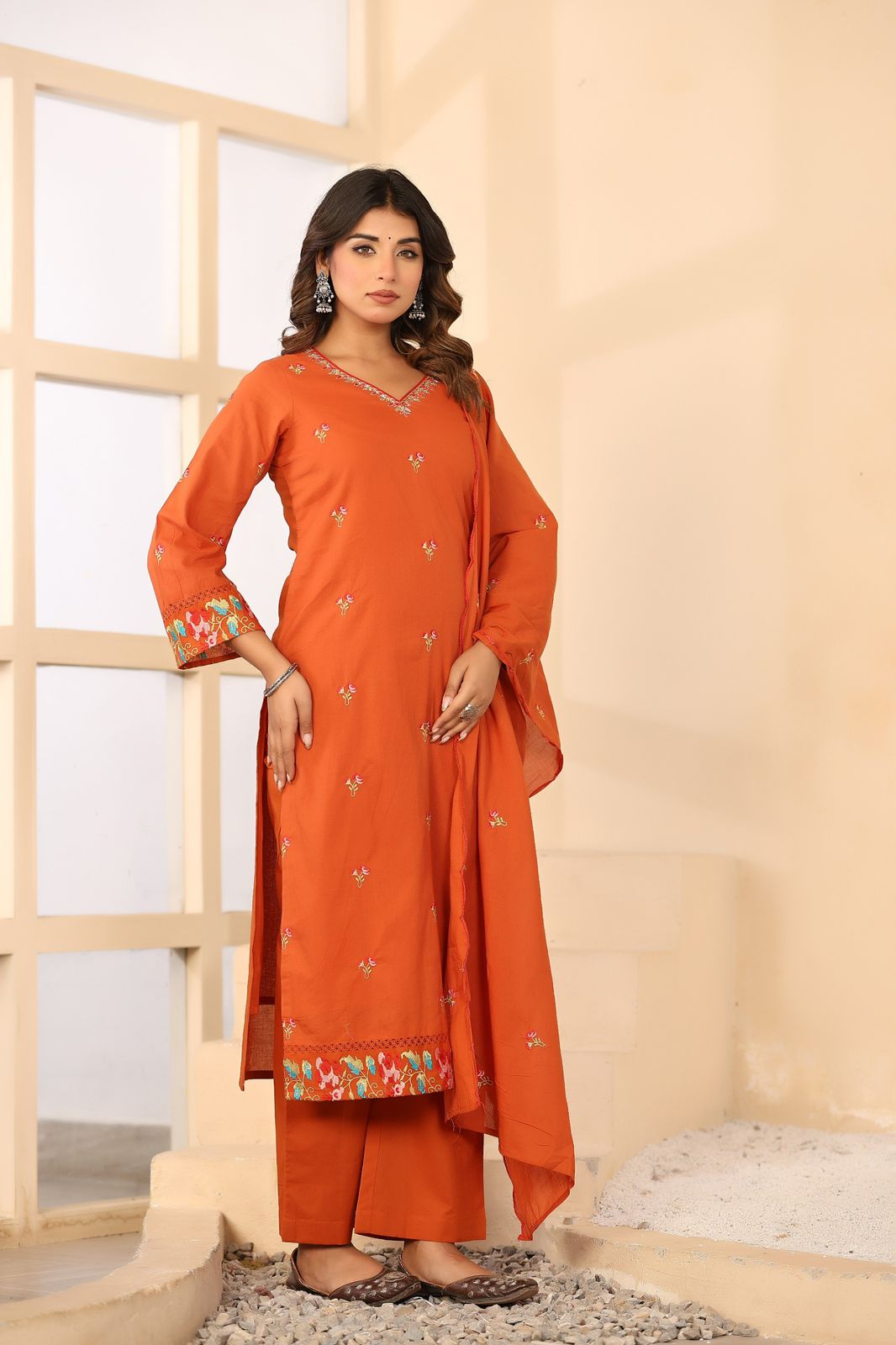 Kesarnika Handwork Embroidered Cotton Palazzo Set