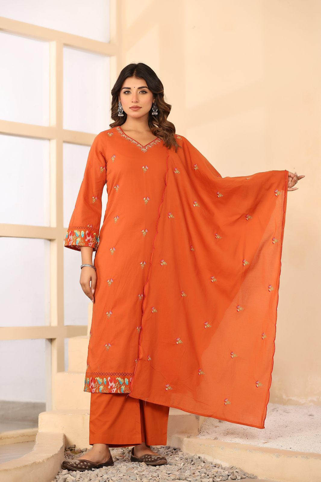 Kesarnika Handwork Embroidered Cotton Palazzo Set
