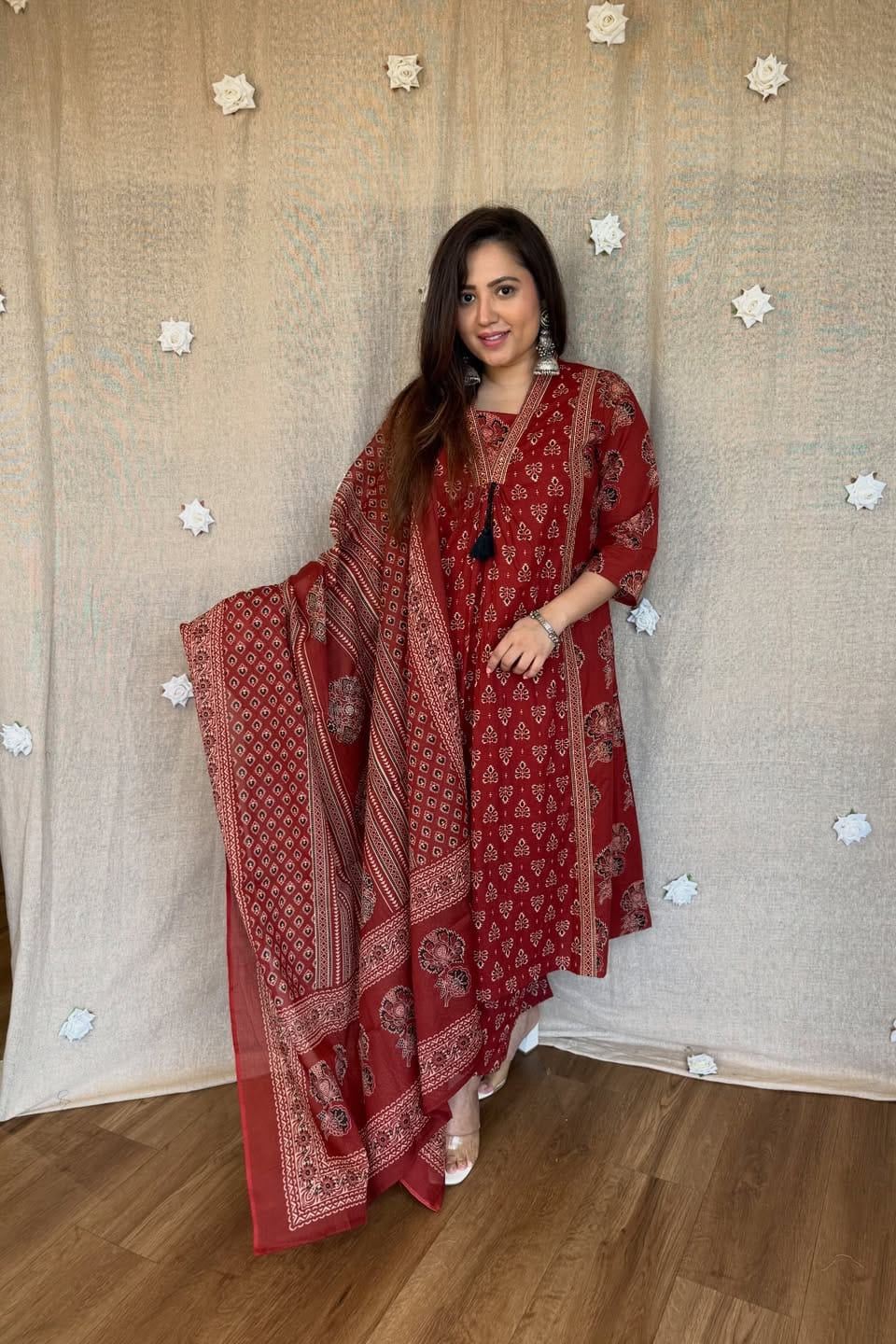 Tassel Work Cotton A-Line Suit Set