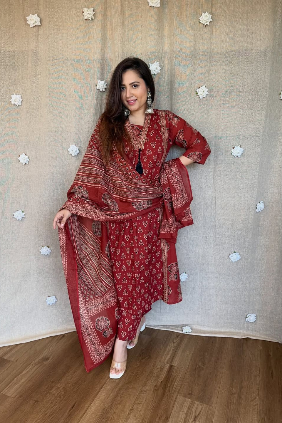 Tassel Work Cotton A-Line Suit Set