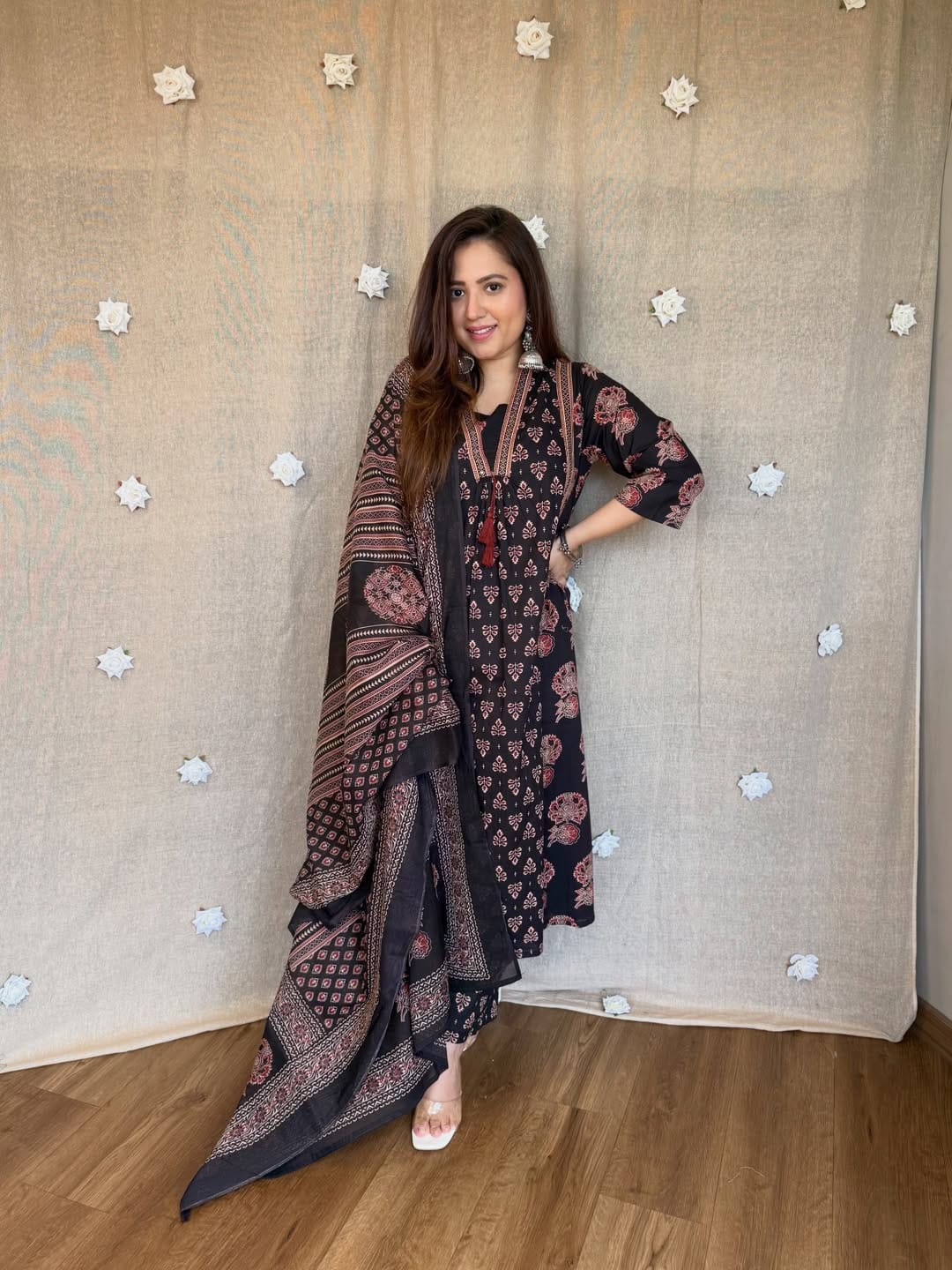 Tassel Work Cotton A-Line Suit Set