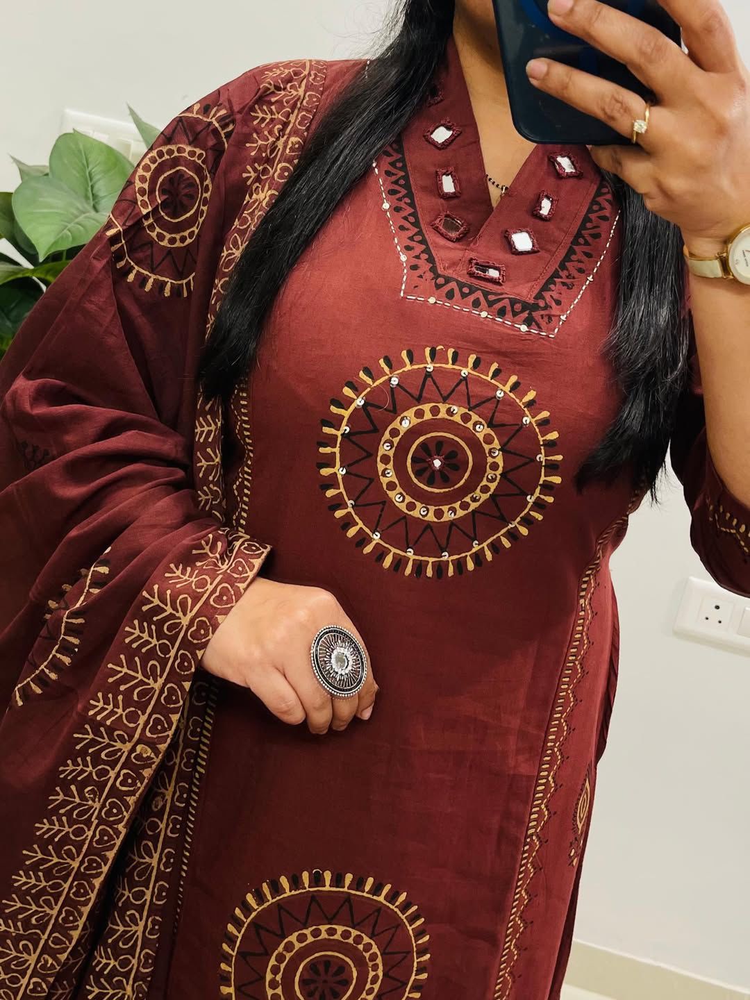 Mridhara Mirror Handwork Cotton Suit Set