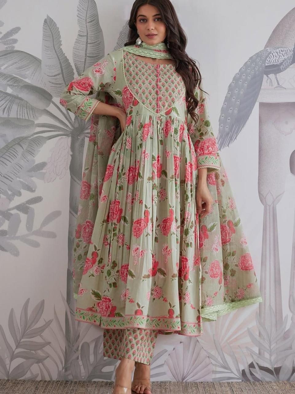 Gulzaira Floral Handwork Cotton Anarkali Set