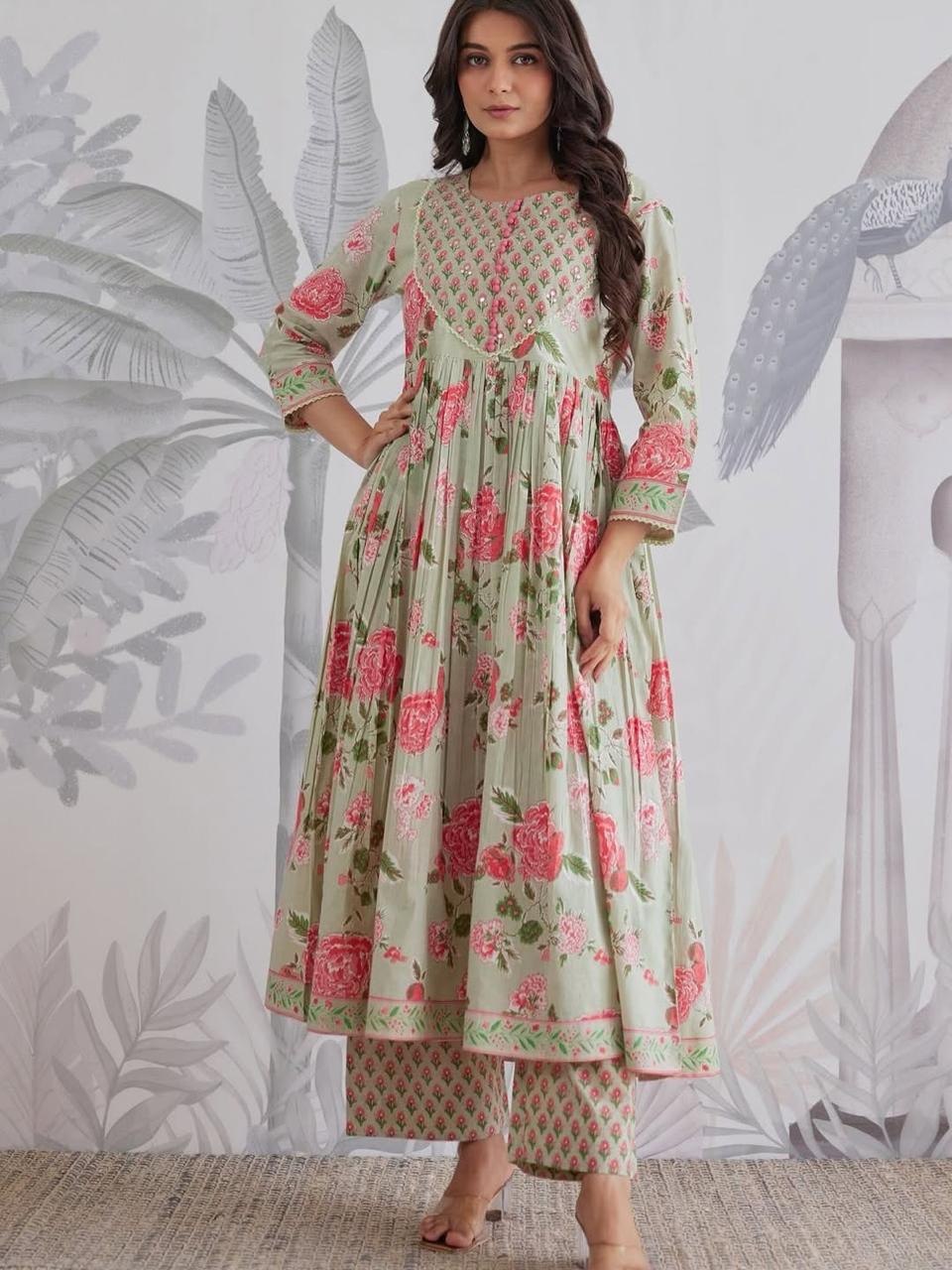 Gulzaira Floral Handwork Cotton Anarkali Set