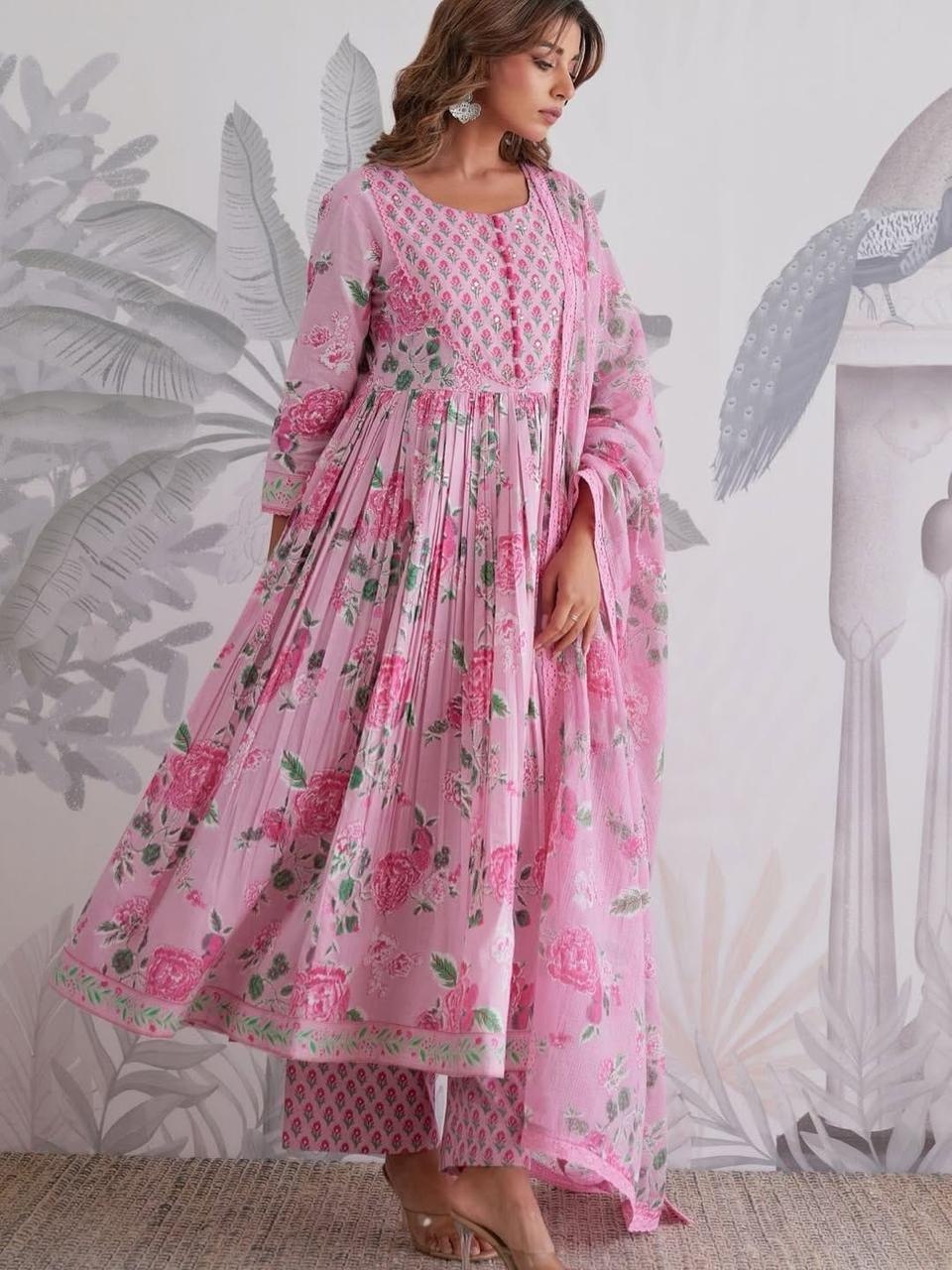 Gulzaira Floral Handwork Cotton Anarkali Set