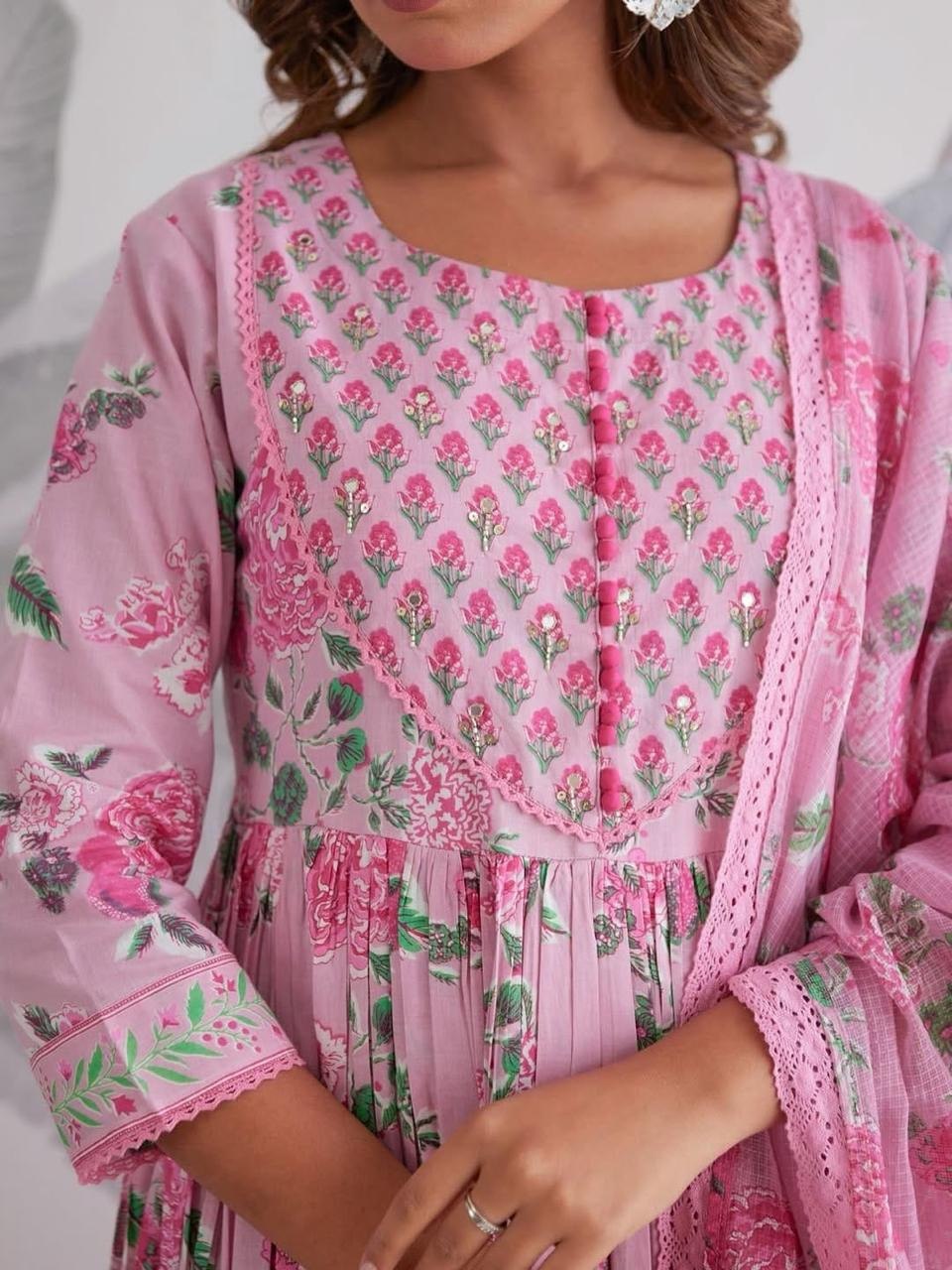 Gulzaira Floral Handwork Cotton Anarkali Set
