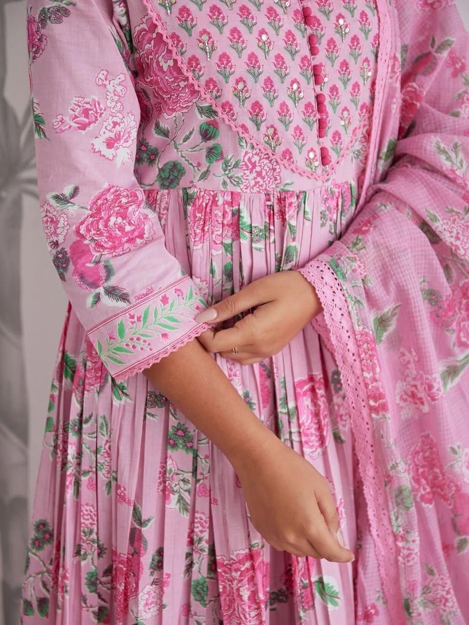 Gulzaira Floral Handwork Cotton Anarkali Set