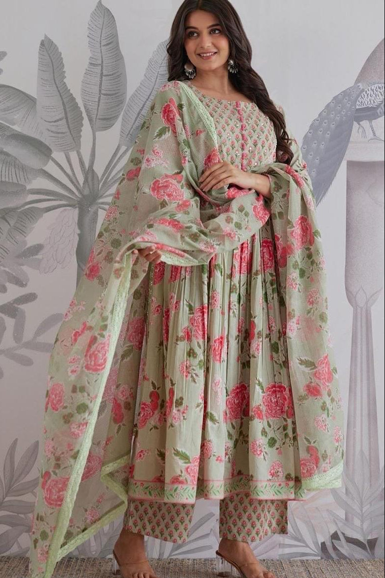 Gulzaira Floral Handwork Cotton Anarkali Set