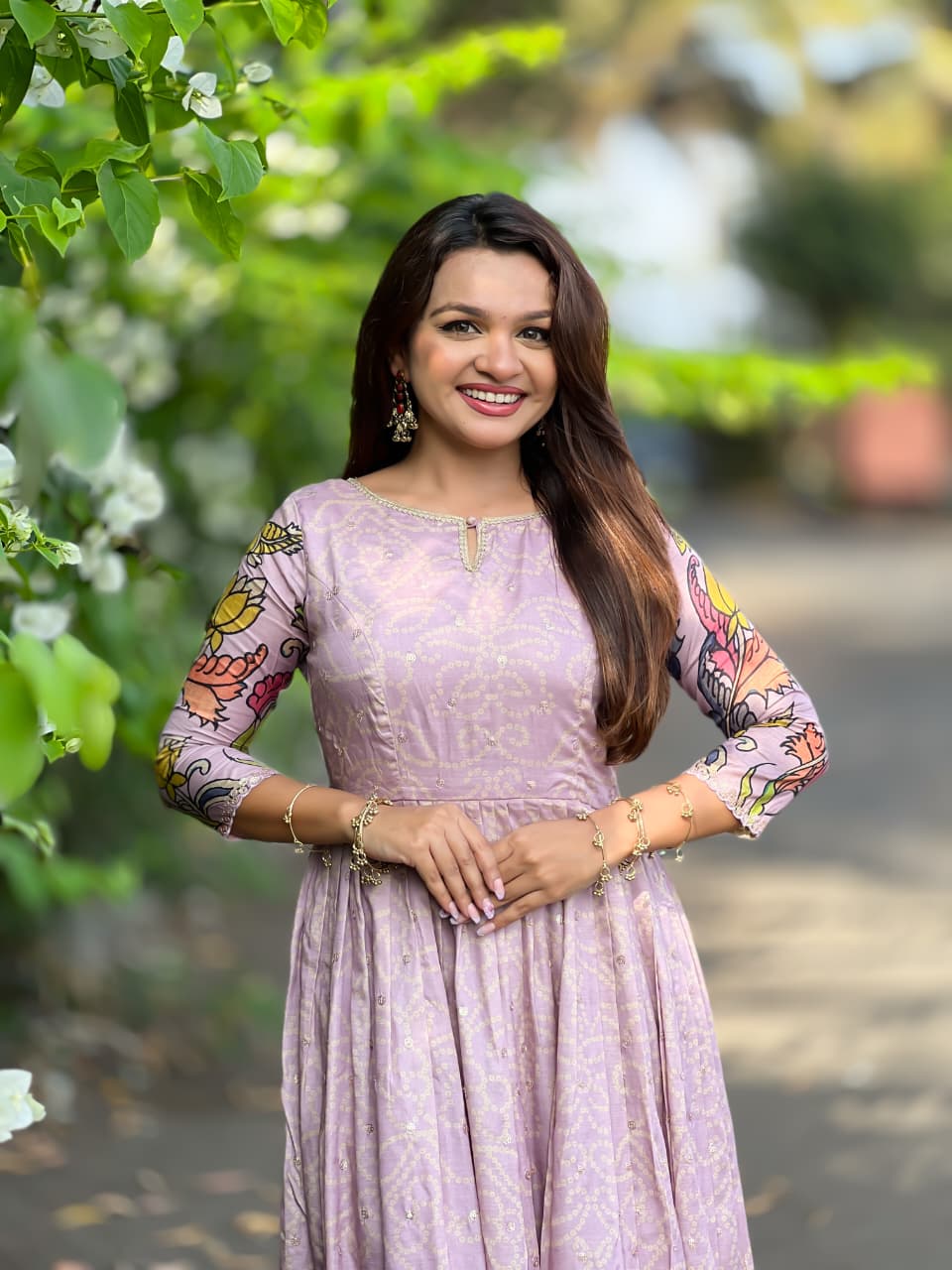 Lavanyika Kalamkari Bandhani Tussar Silk Gown