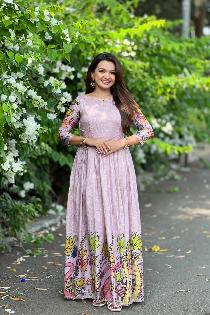 Lavanyika Kalamkari Bandhani Tussar Silk Gown