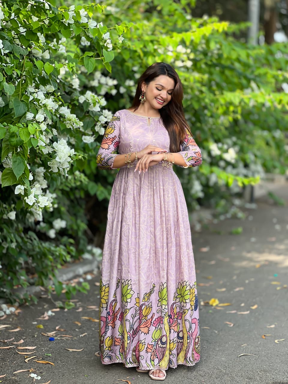 Lavanyika Kalamkari Bandhani Tussar Silk Gown